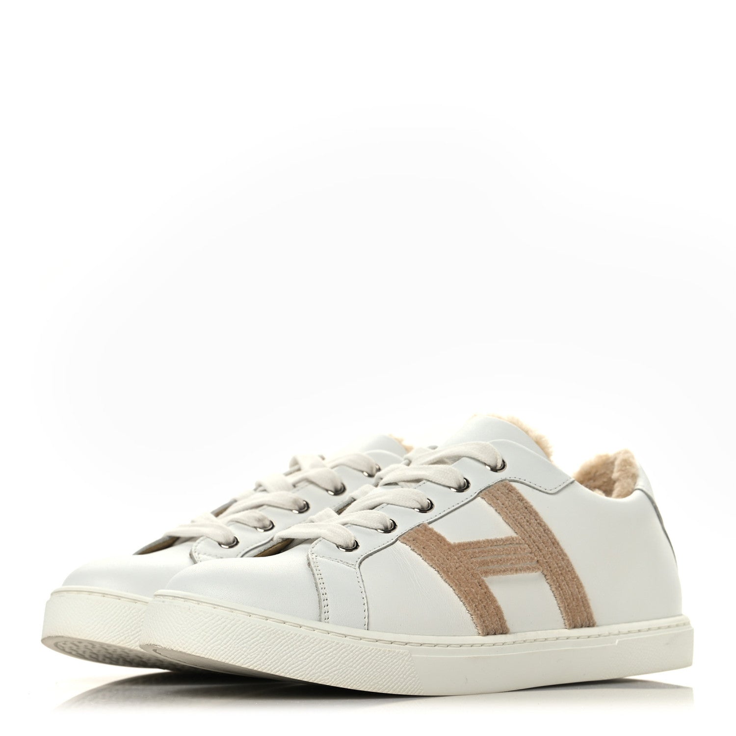 Calfskin Shearling Womens Avantage Sneakers 37.5 White Ecru