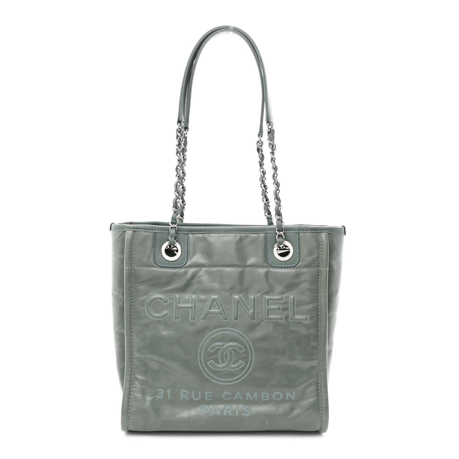 Glazed Calfskin Mini Deauville Tote Green