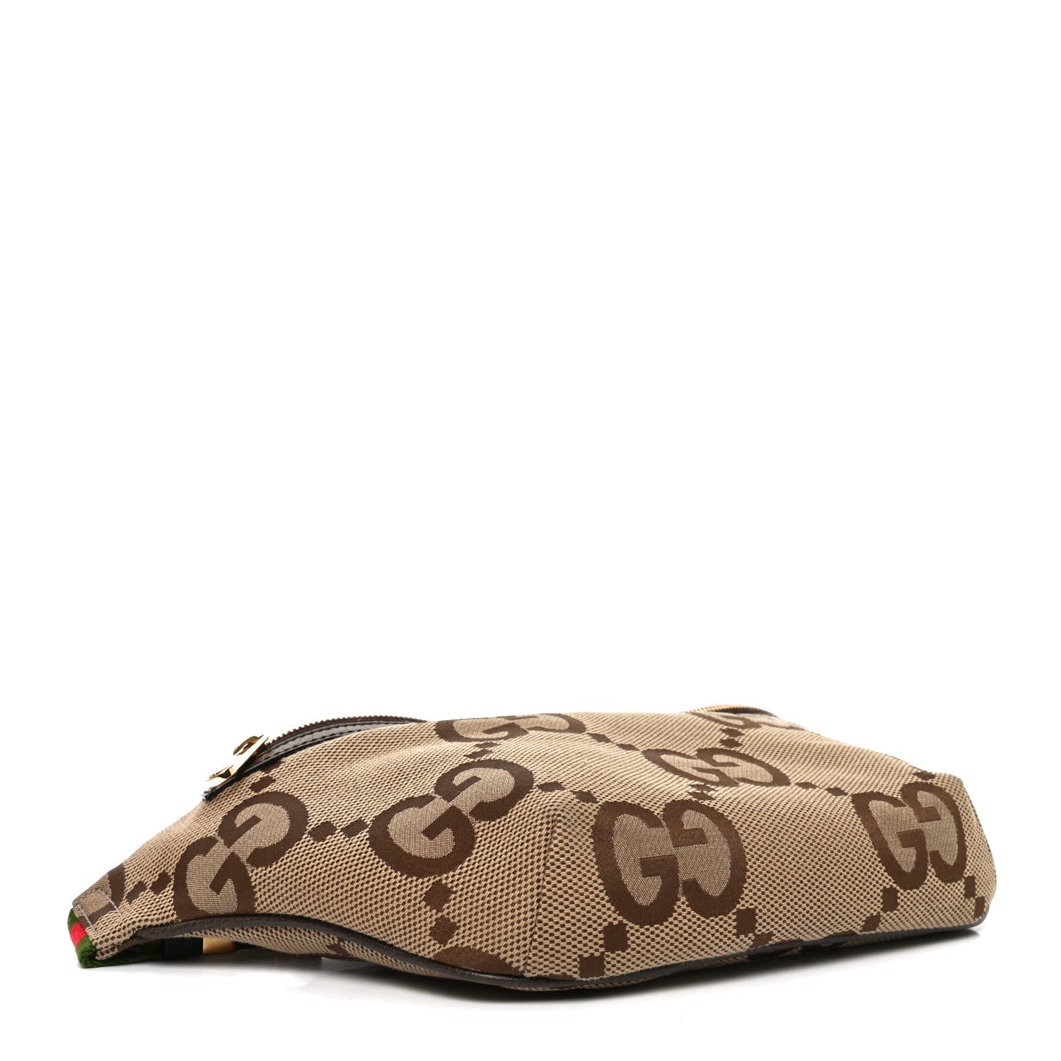 Monogram Jumbo GG Textured Dollar Calfskin Web Belt Bag Camel Ebony New Acero