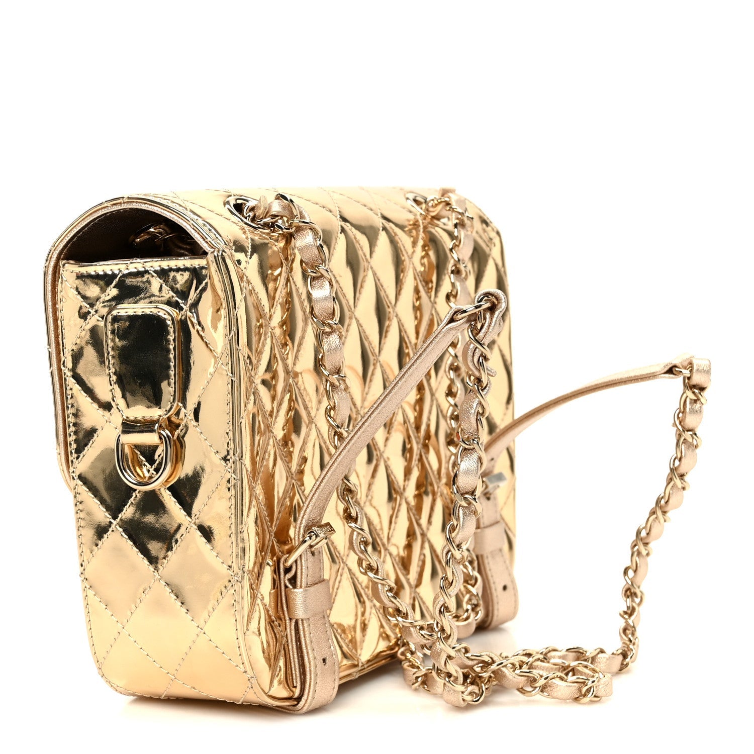 Mirror Calfskin Metallic Calfskin Quilted Hollywood Boulevard Backpack With Coin Purse Gold
