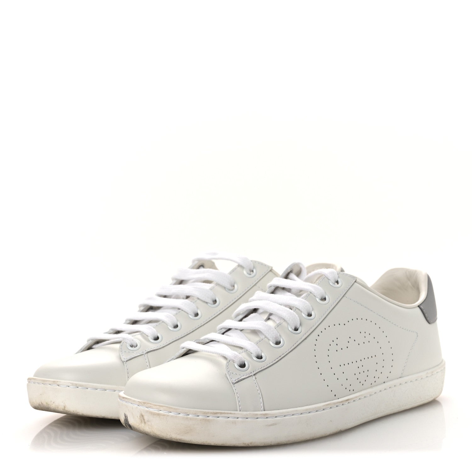 Calfskin Interlocking G Perforated Womens Ace Sneakers 39 White Grey Sky