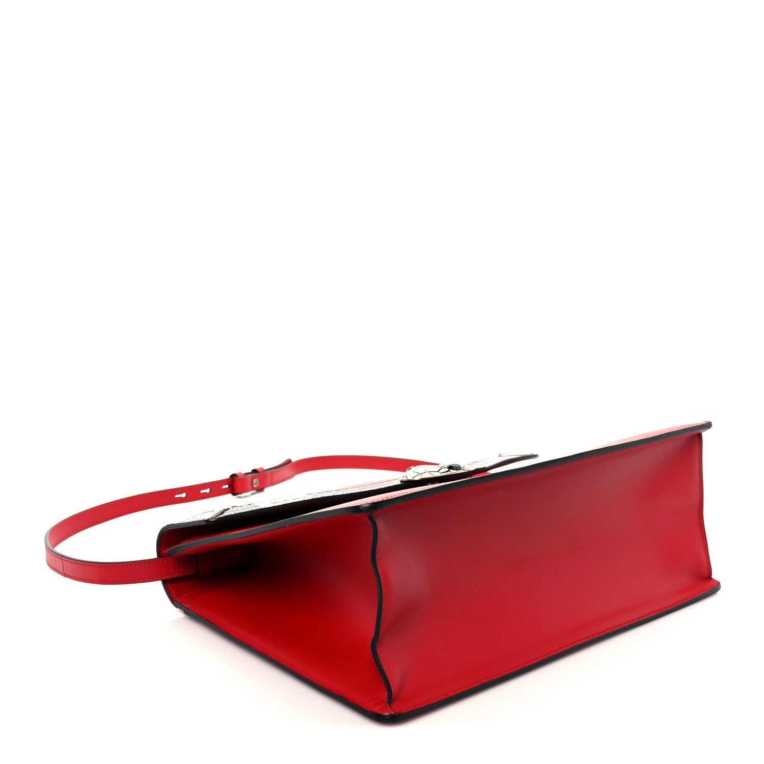 Calfskin Snakeskin Medium Lilith Top Handle Bag Red