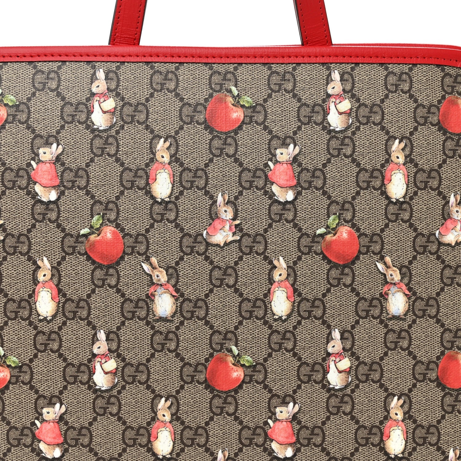 X Peter Rabbit GG Supreme Monogram Rabbit Apple Childrens Tote Beige Ebony Multicolor Bright Hibiscus