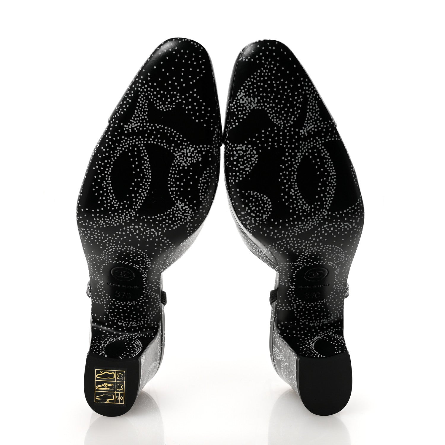 Calfskin Camellia Printed Cap Toe CC Slingback Pumps 37 Black White