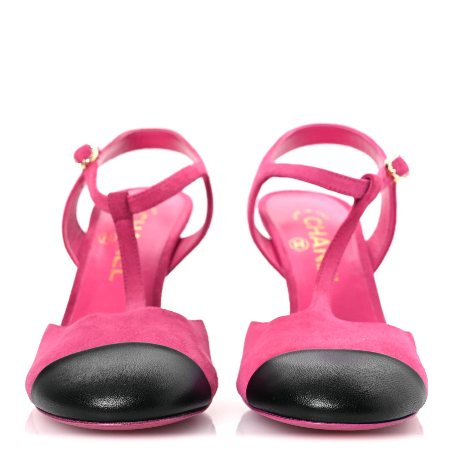 Suede Lambskin Cap Toe Crystal Slingback Pumps 38 Fuchsia Black