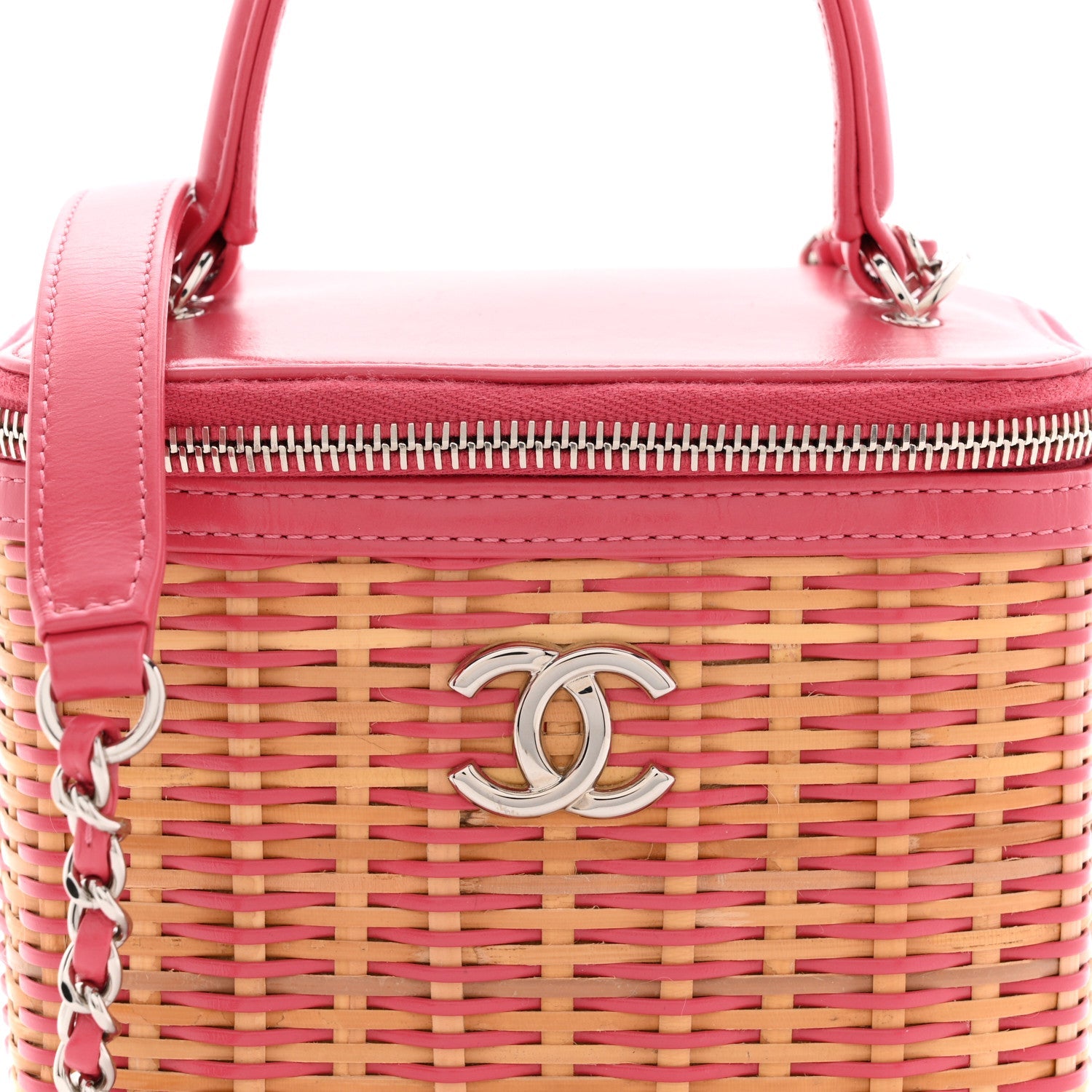 Calfskin Raffia Small Take Away Vanity Case Bag Pink Beige