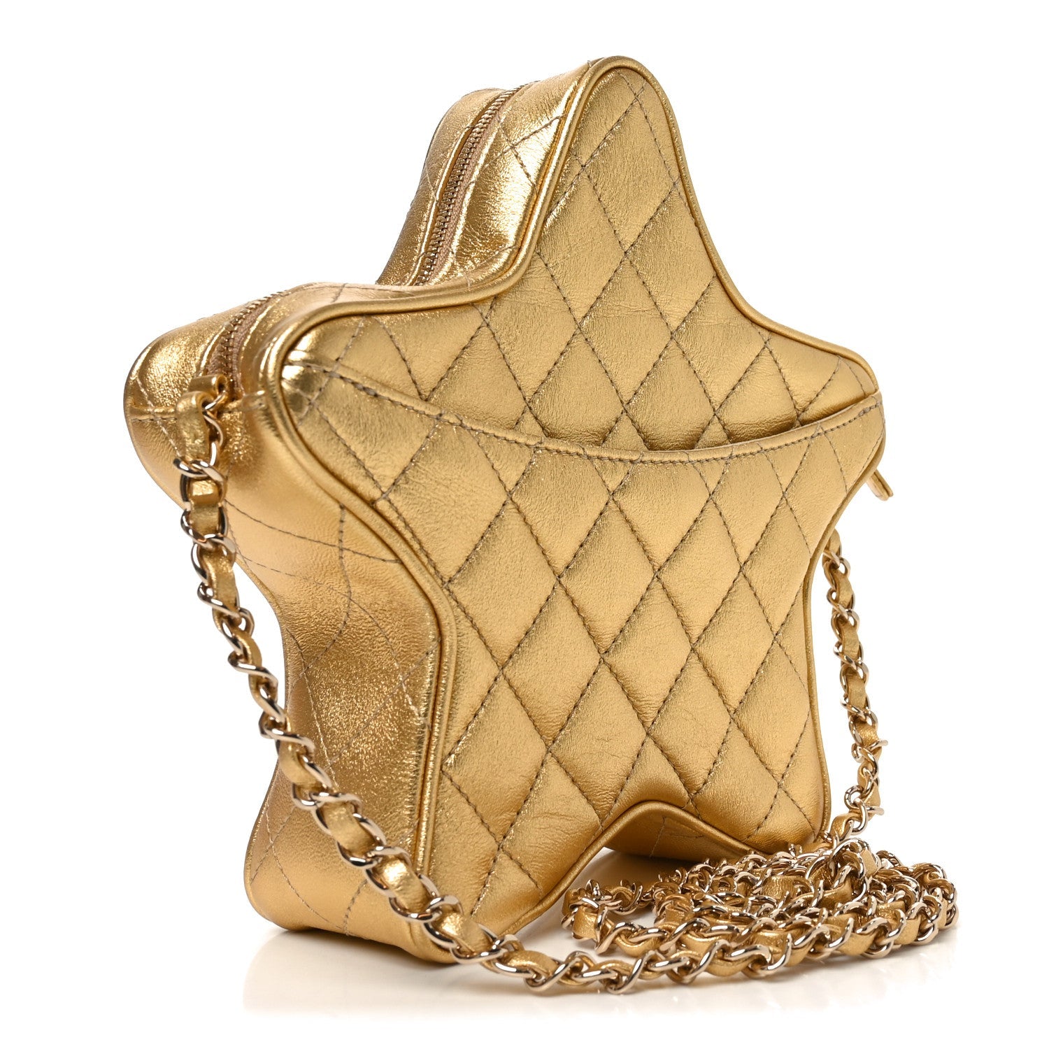 Metallic Lambskin Quilted Walk Of Fame Star Bag Gold