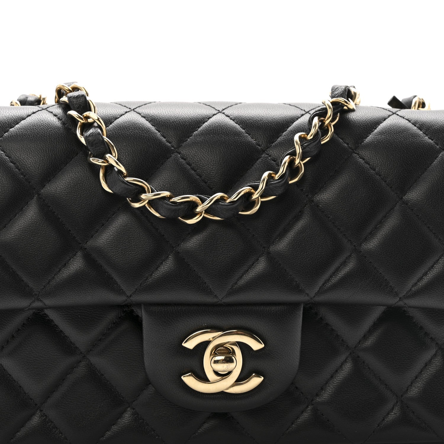 Lambskin Quilted Mini Rectangular Flap Black