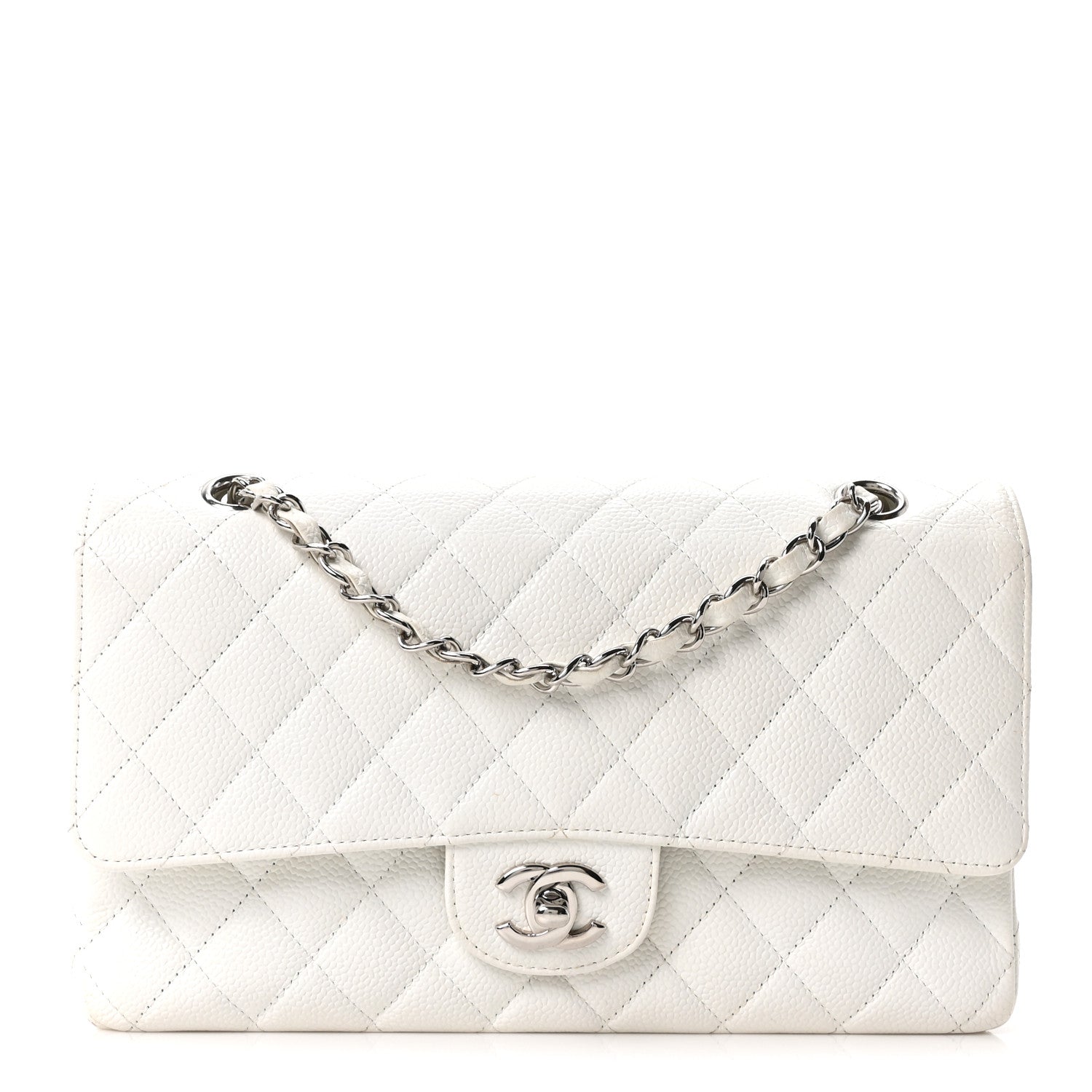 Caviar Quilted Medium Double Flap Ivory