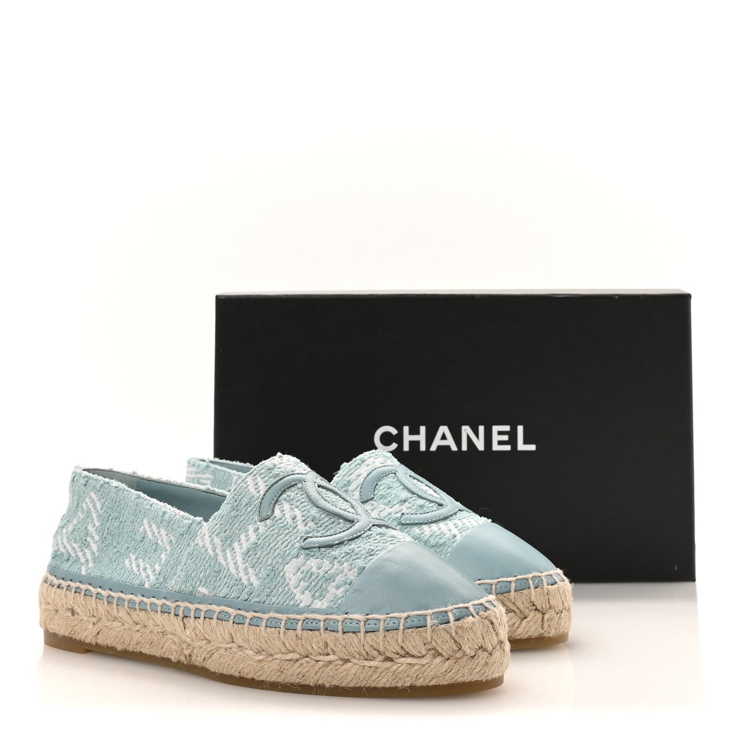 Mixed Fibers Jacquard Lambskin CC Espadrilles 36 Turquoise White