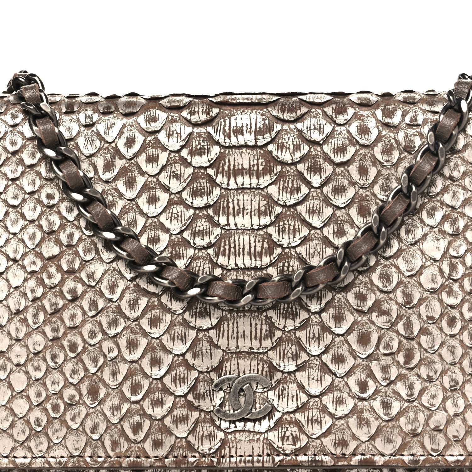 Snakeskin Wallet On Chain WOC Brown Silver