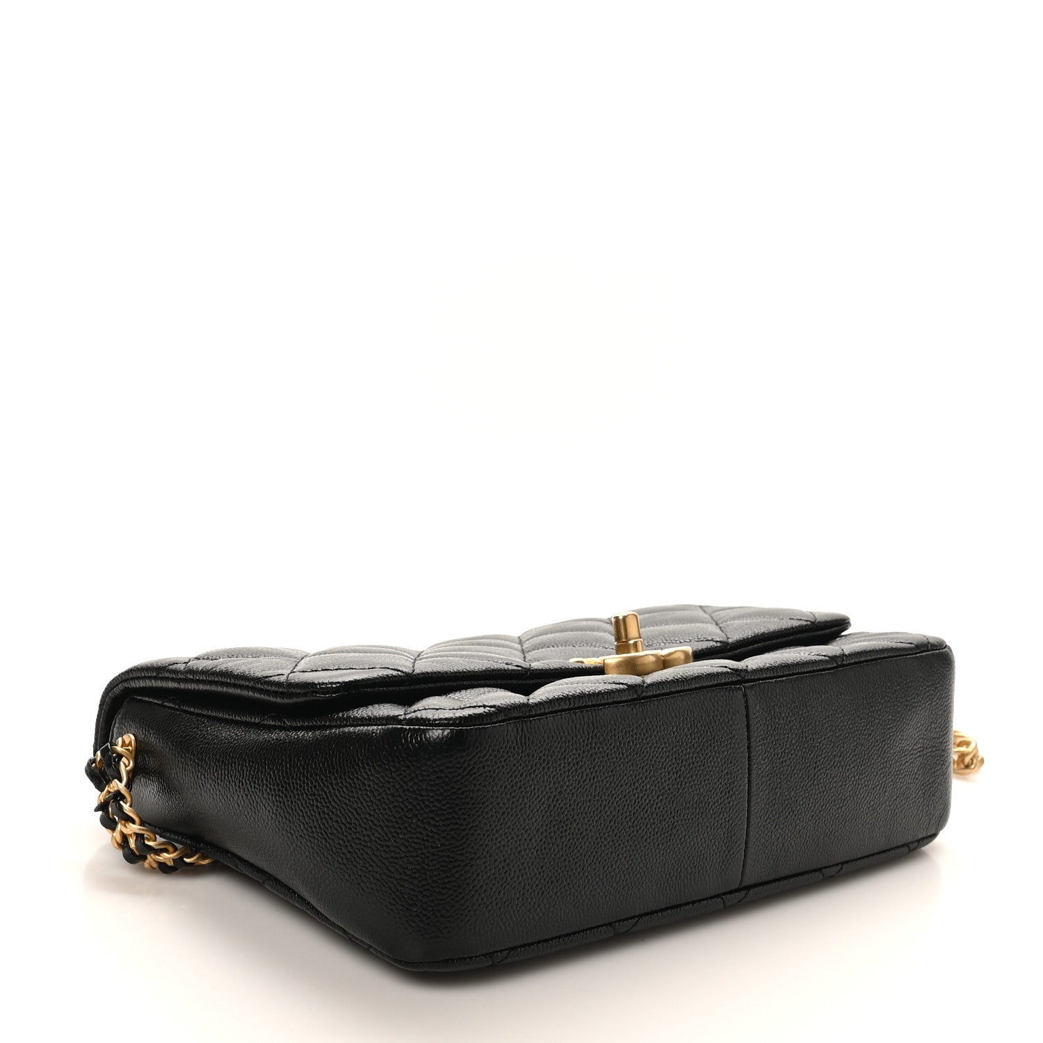 Shiny Caviar Quilted Large Chain Melody Flap Black