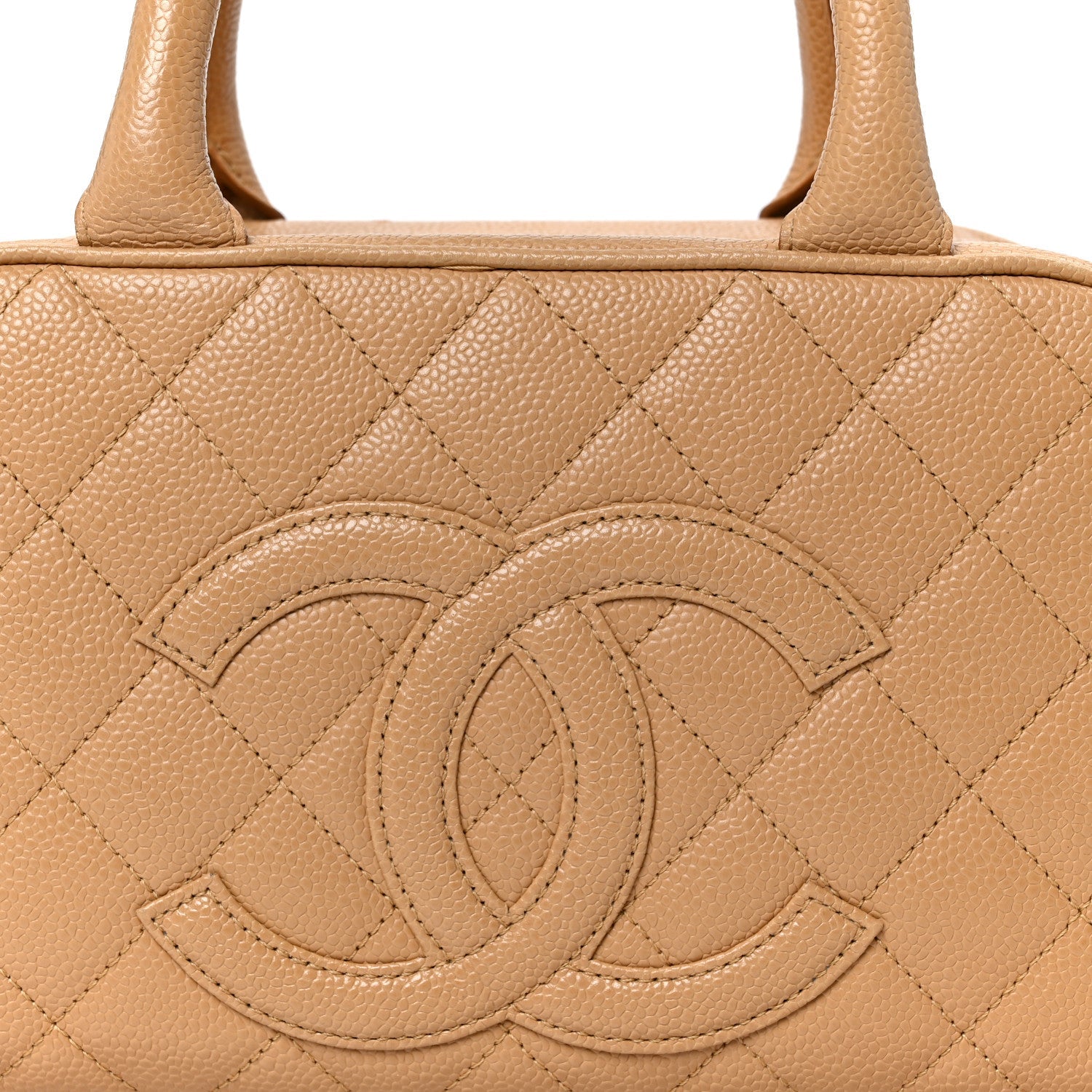 Caviar Quilted Small Bowler Beige