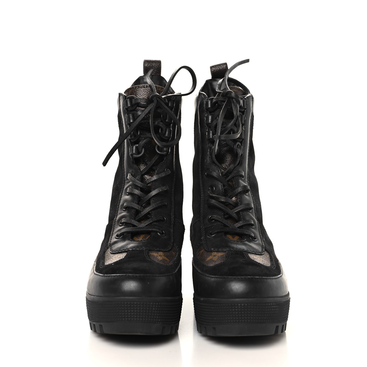 Suede Calfskin Monogram Laureate Platform Desert Boots 39.5 Black