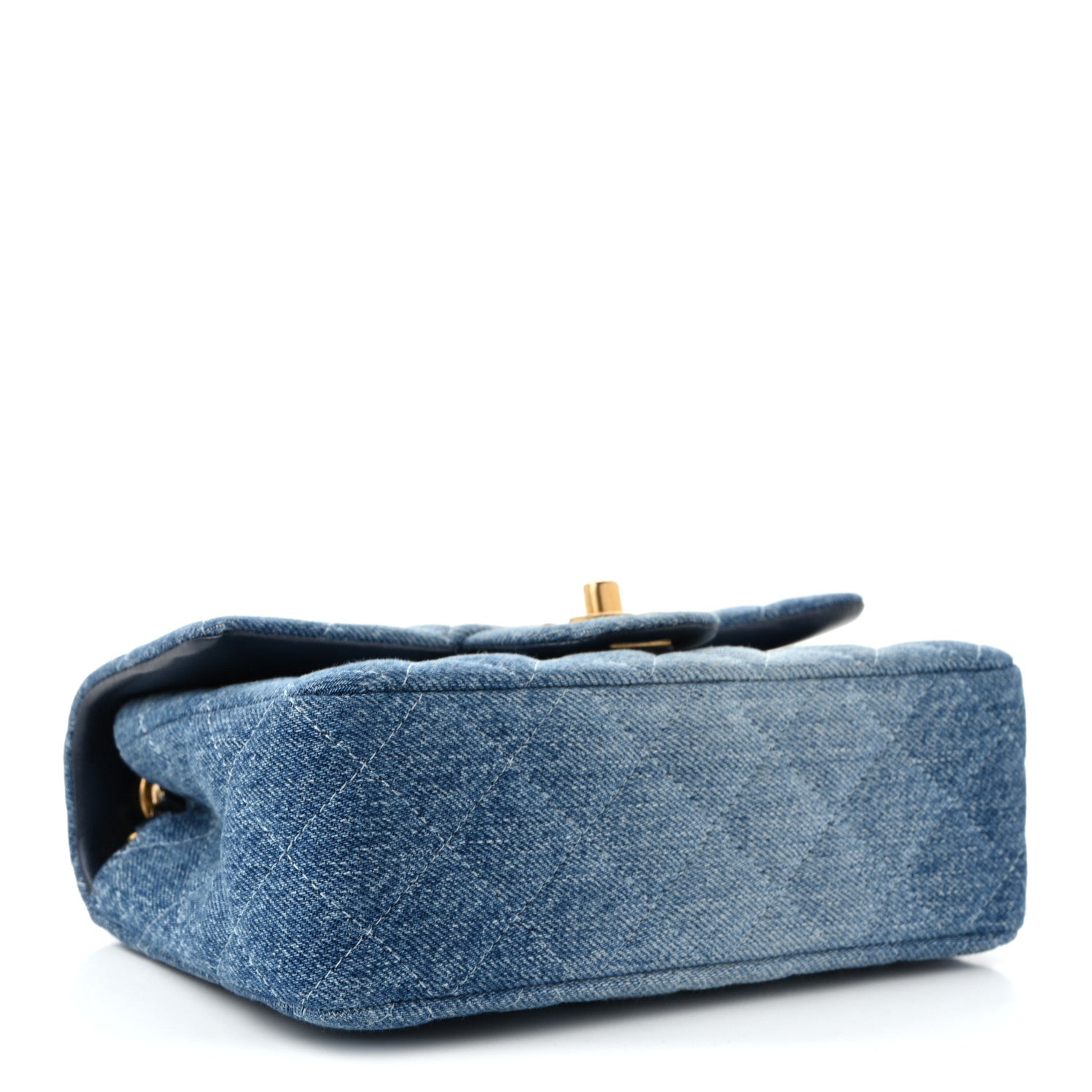 Washed Denim Quilted Mini Rectangular Flap Blue