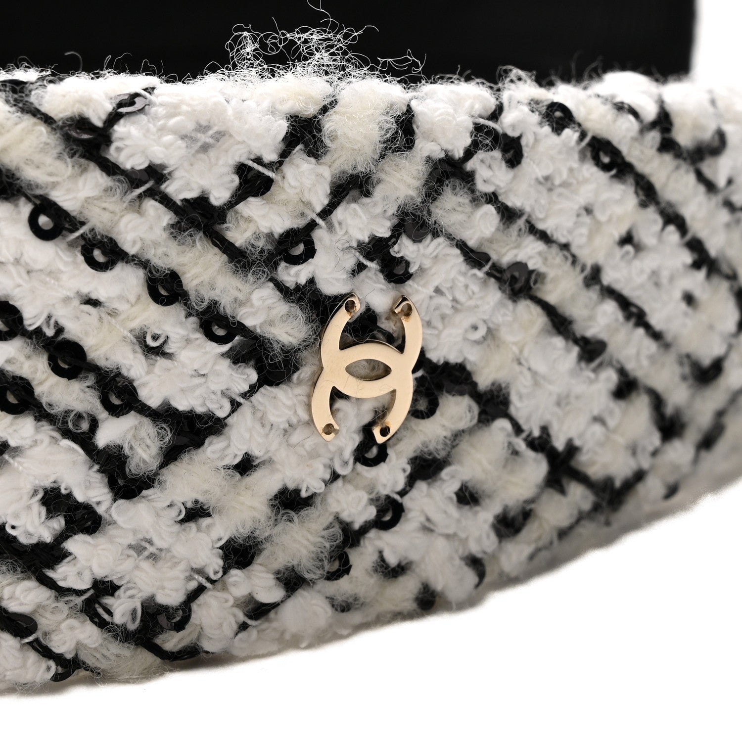 Tweed Sequin Headband White Black