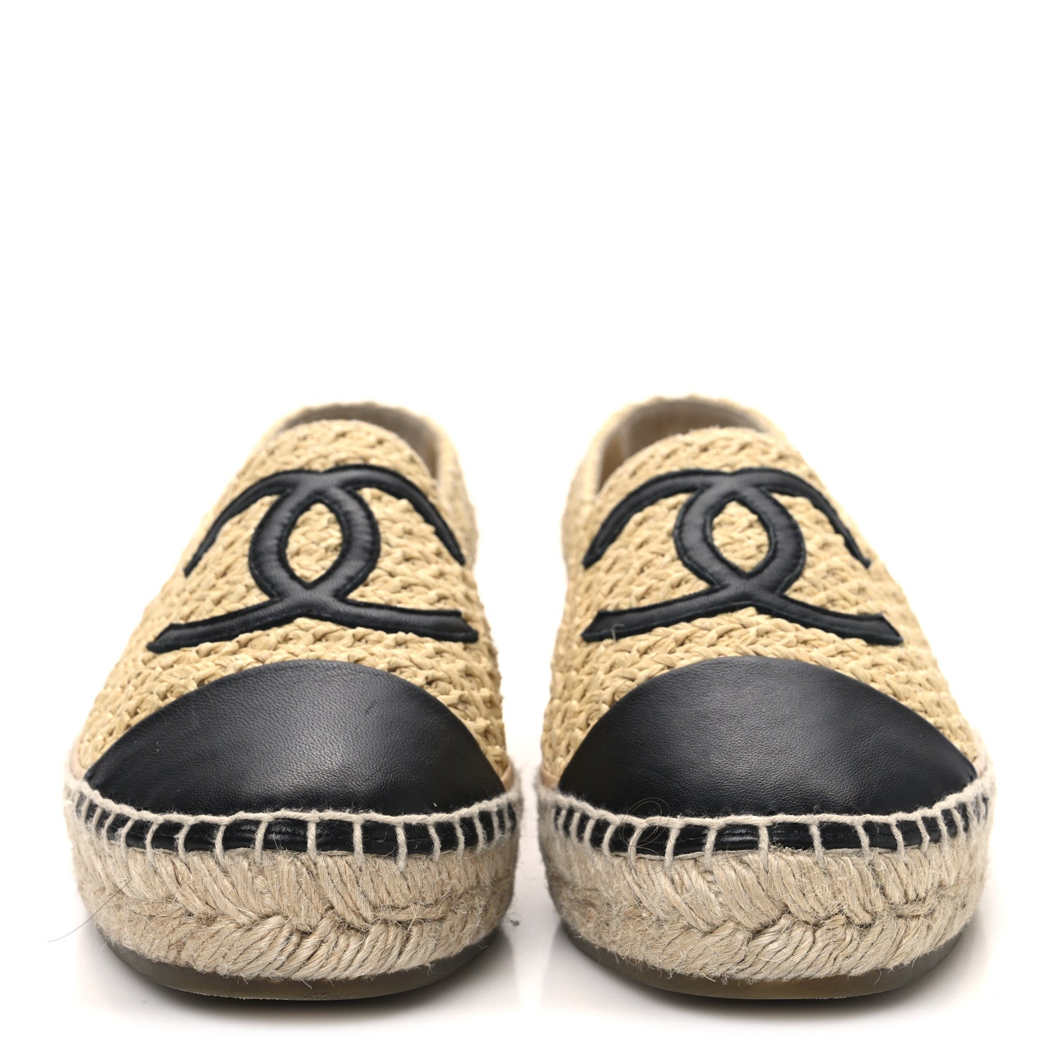 Braided Fabric Lambskin CC Espadrilles 38 Beige Black