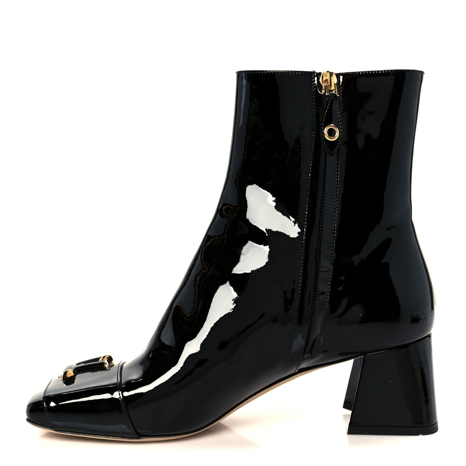 Patent Calfskin Shake Ankle Boots 38 Black