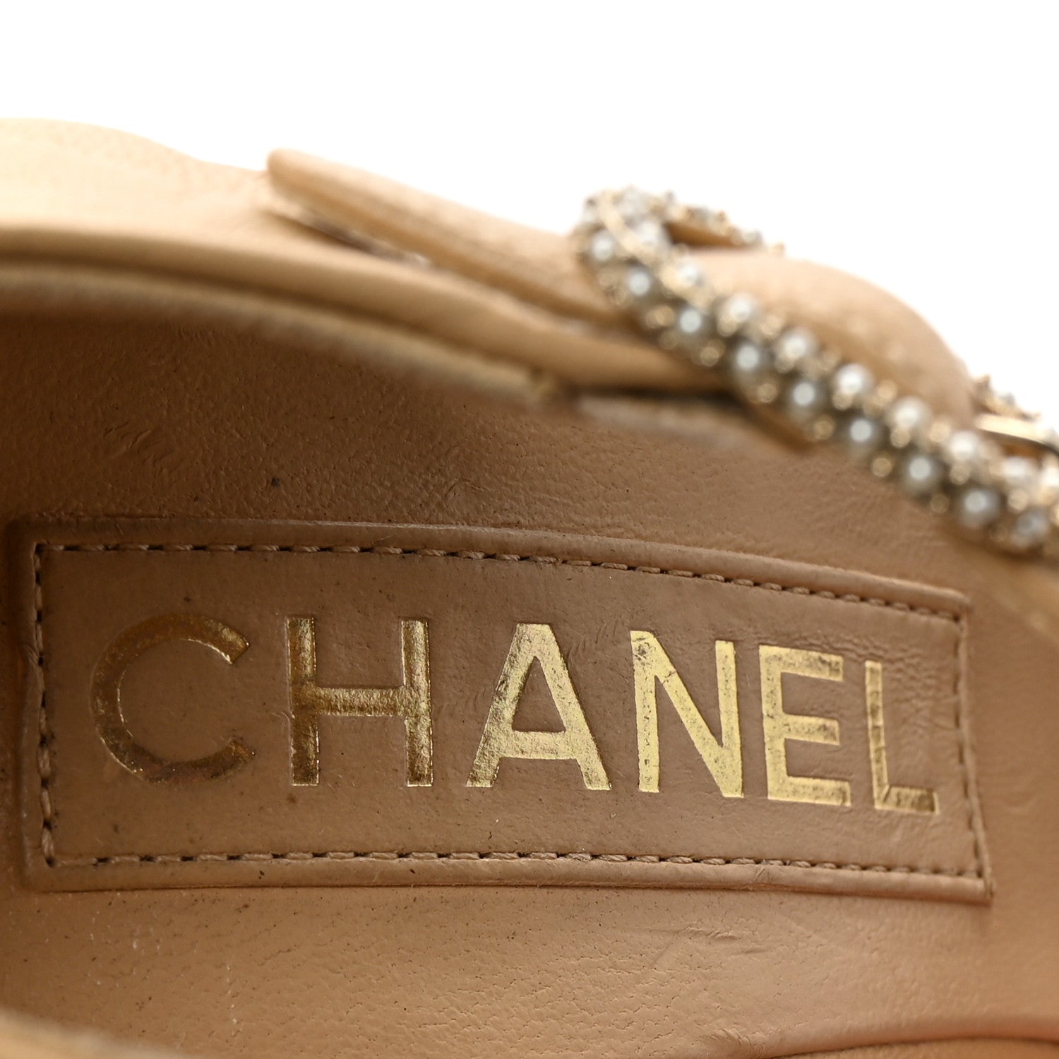 Lambskin Pearl CC Sandals 35.5 Beige