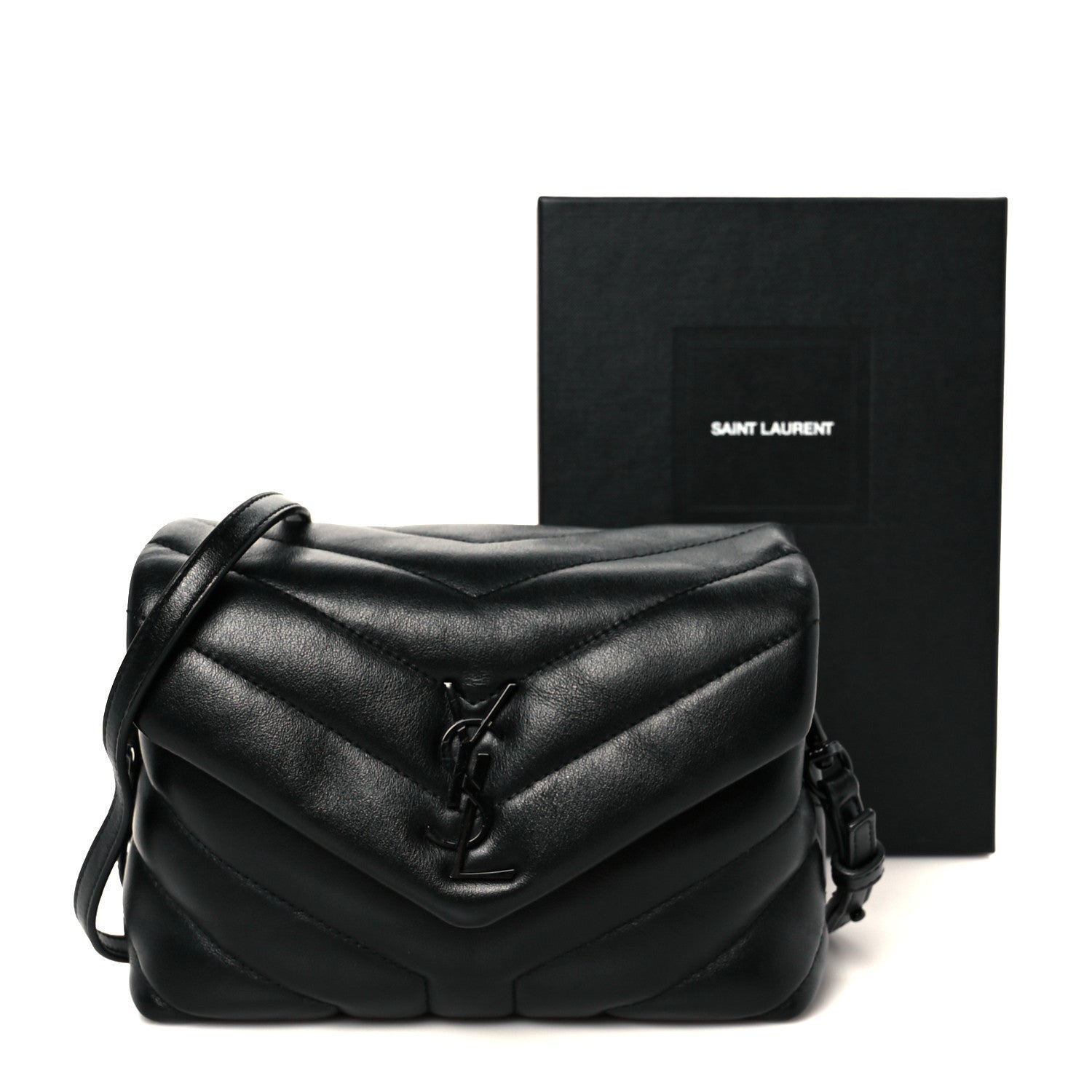 Calfskin Y Quilted Monogram Toy Loulou Crossbody Bag Black