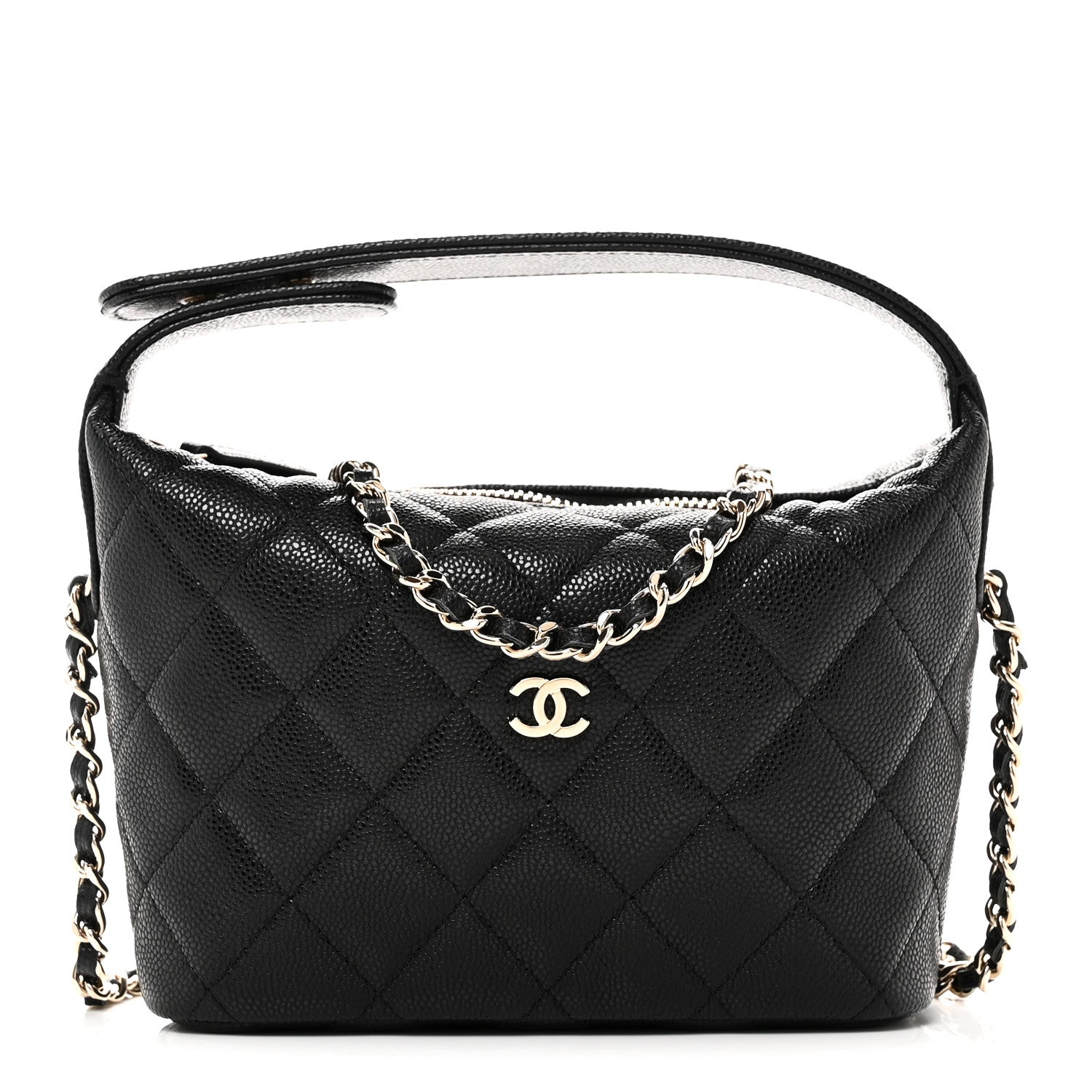 Caviar Quilted Hobo Clutch With Chain Black
