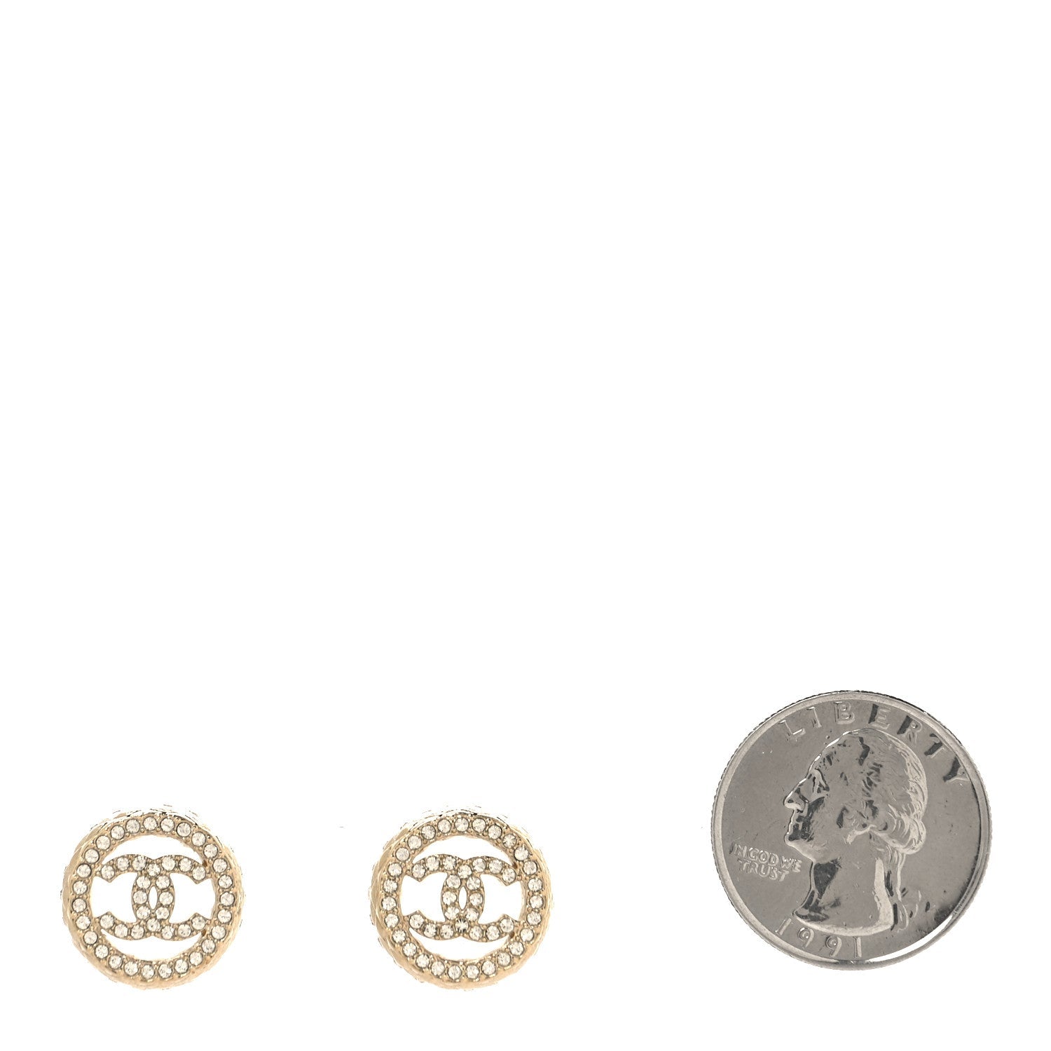 Crystal CC Round Earrings Gold