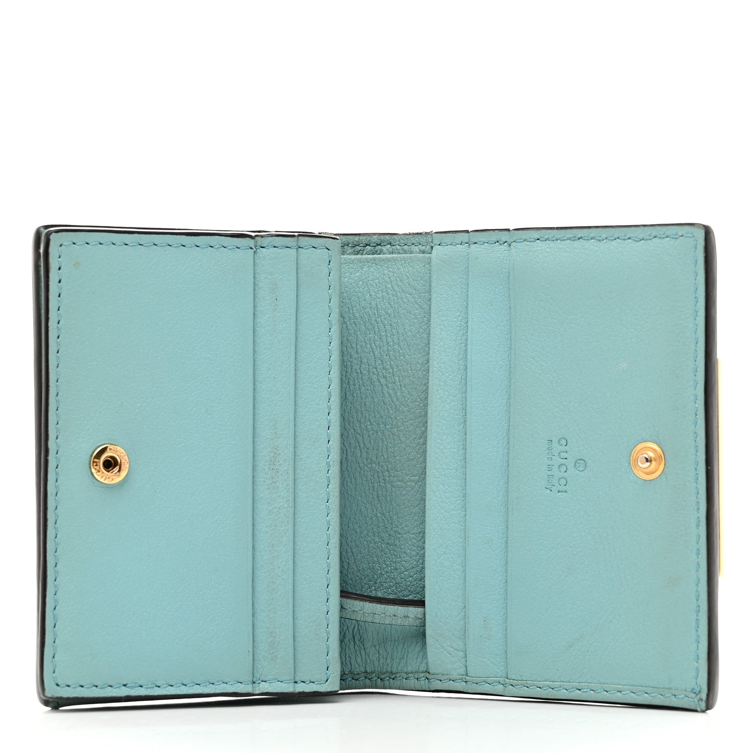 Wonka Grain Calfskin GG Monogram Embossed Card Case Wallet Dusty Azure