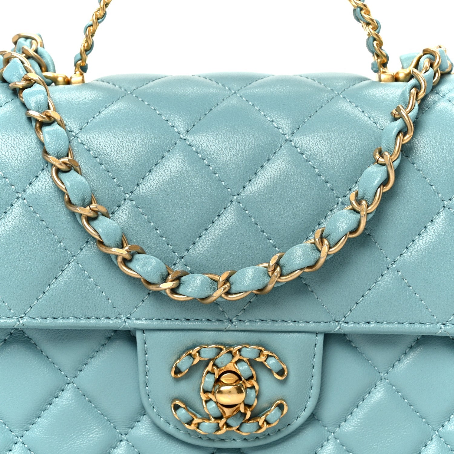 Lambskin Quilted Mini Strass On Top Flap Blue