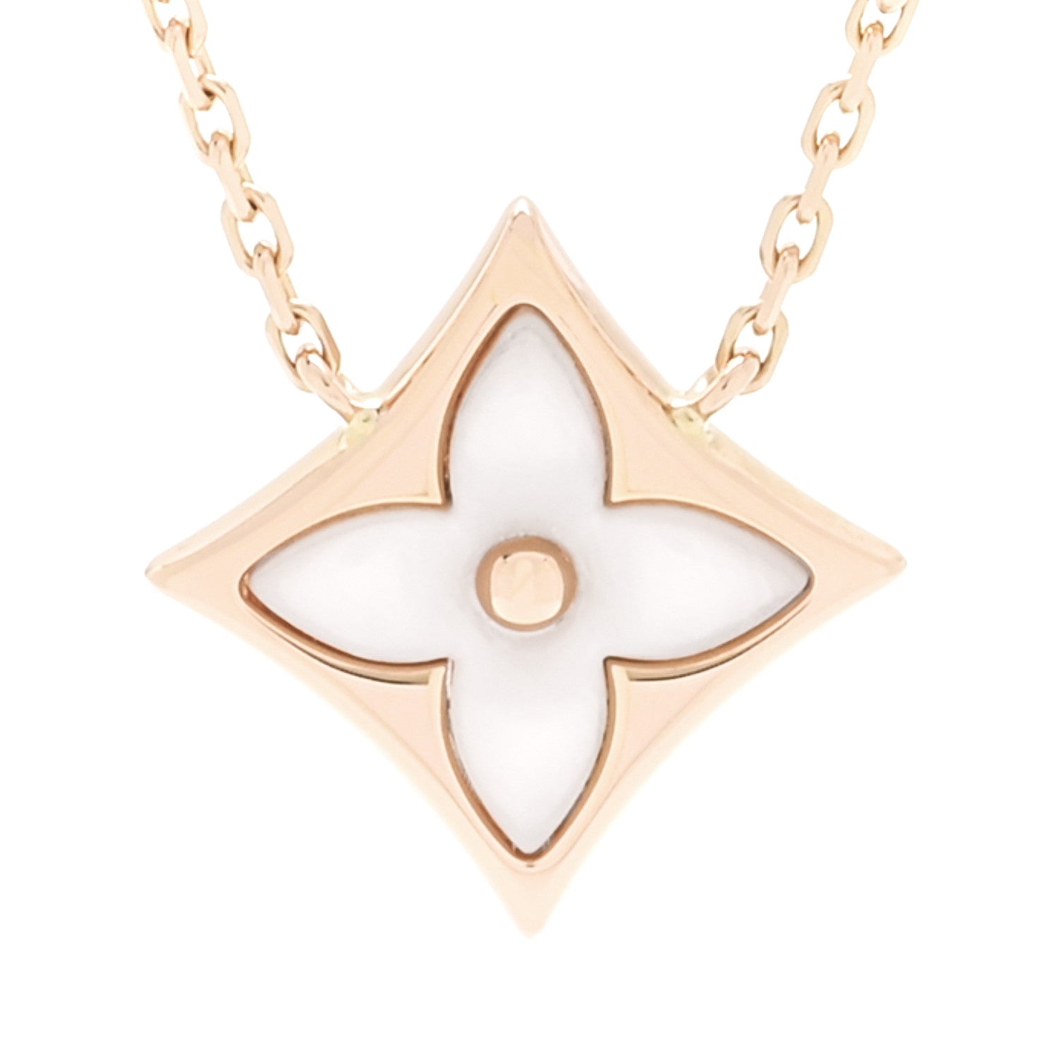 18K Pink Gold Diamond Pink Mother of Pearl Color Blossom BB Star Pendant Necklace