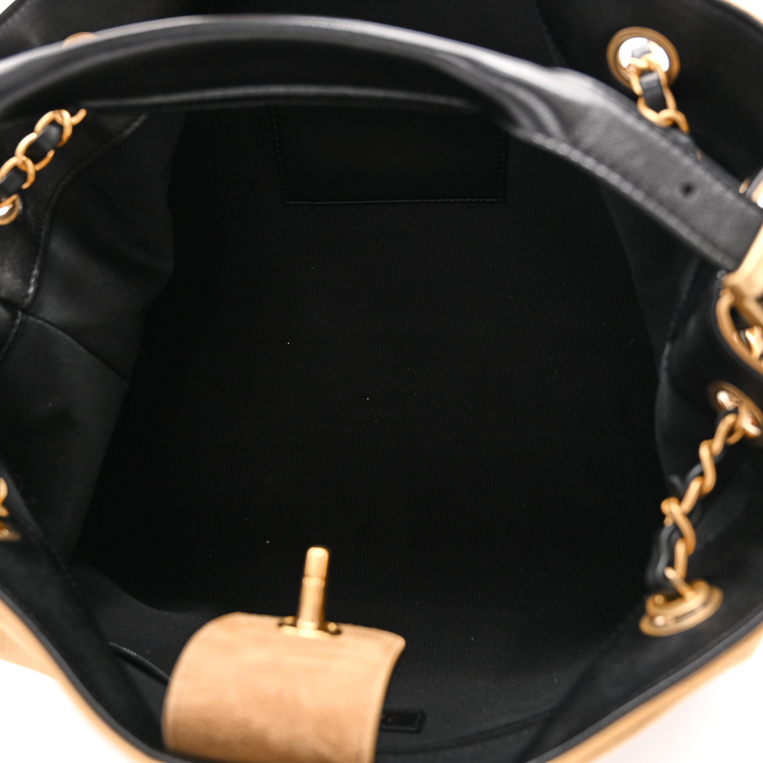 Suede Calfskin Shiny Lambskin Quilted Small Shopping Bag Beige Black