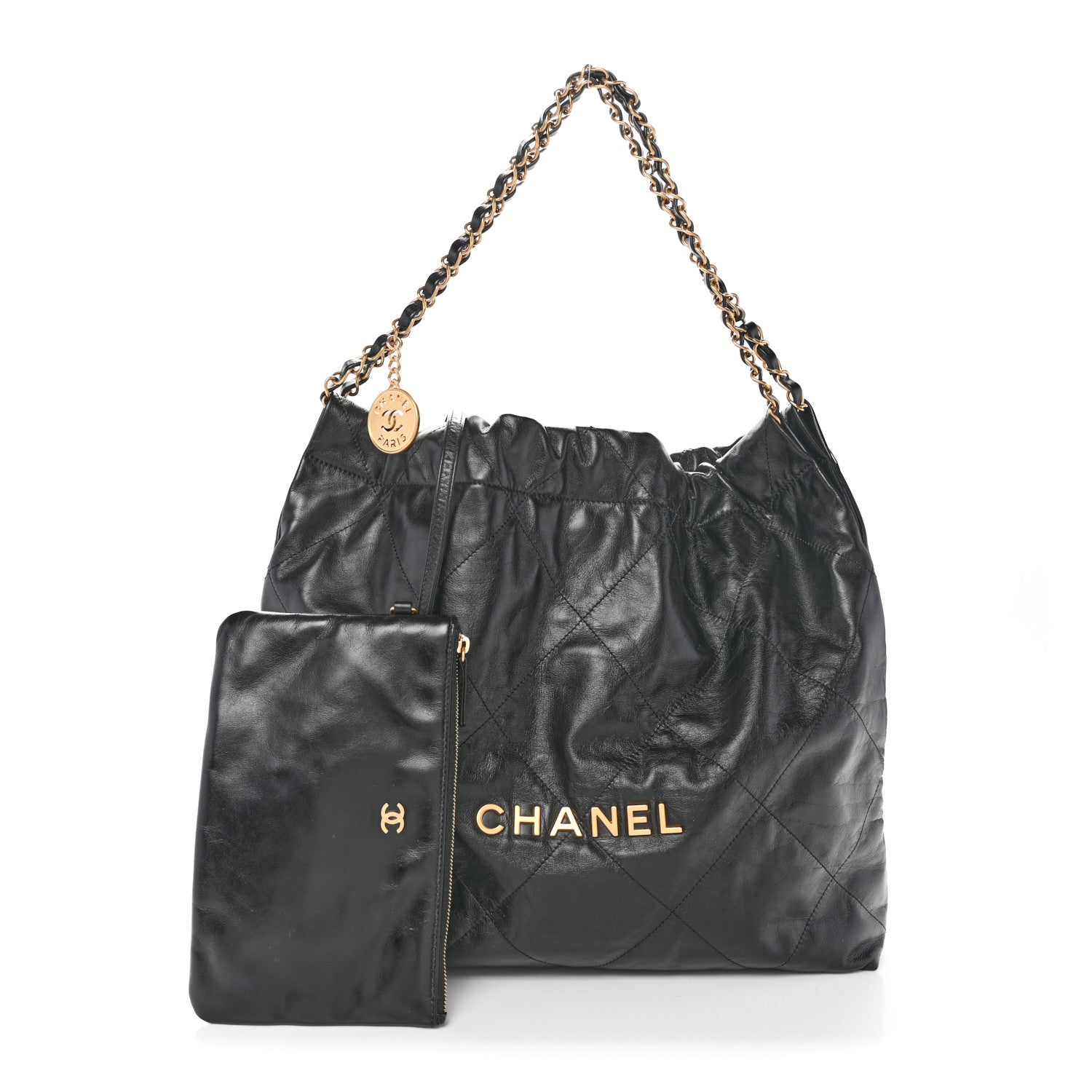 Shiny Calfskin Quilted Chanel 22 Black