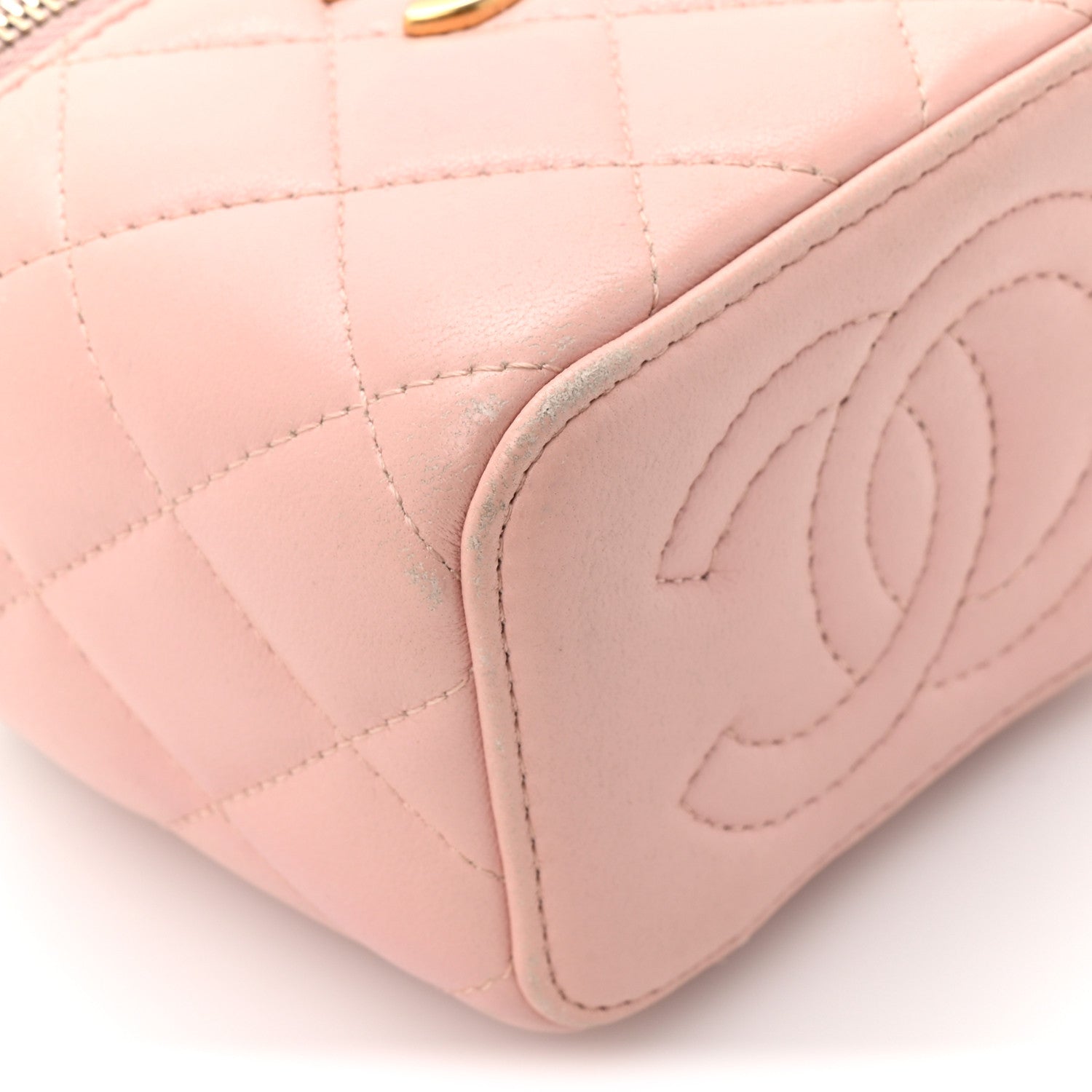 Lambskin Quilted Mini Sweet Camellia Vanity Case With Chain Pink