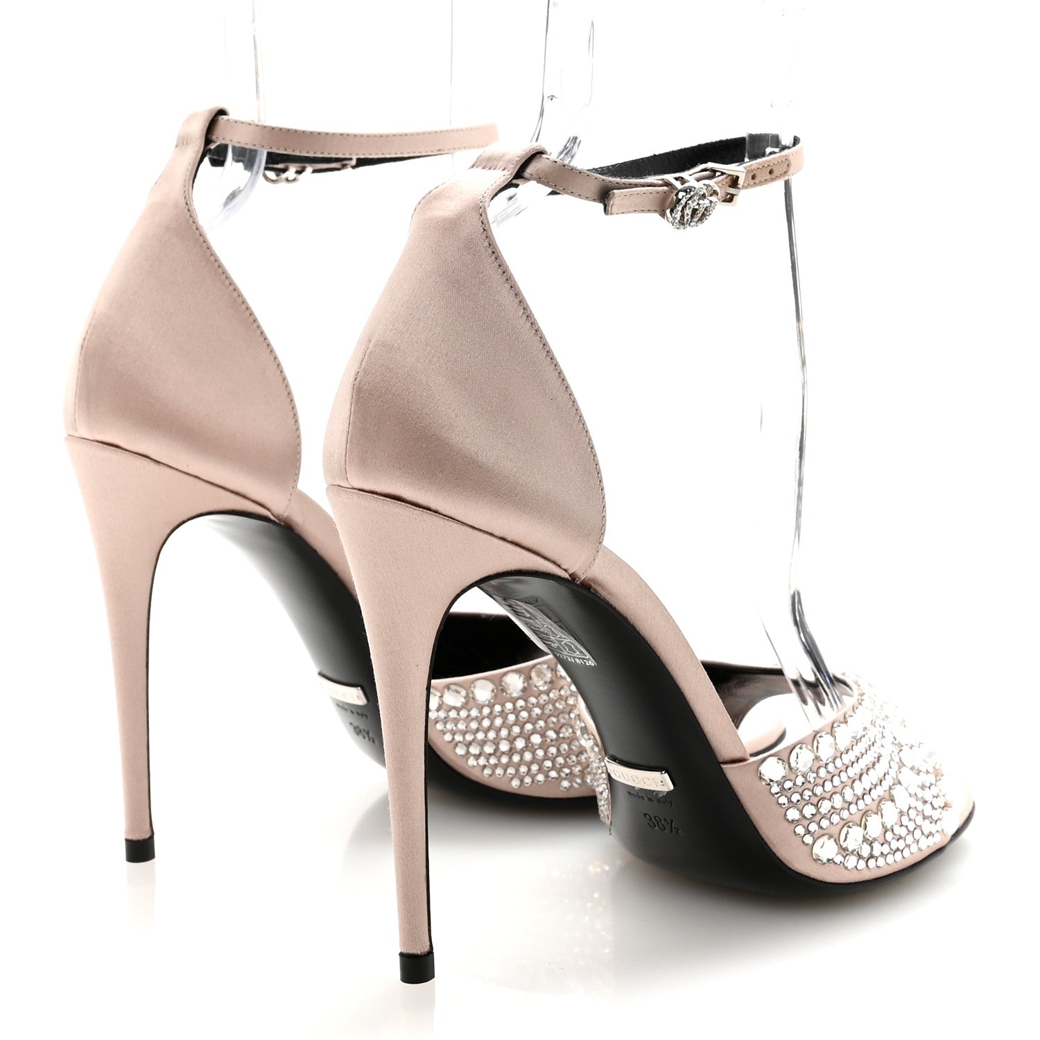 Satin Crystal Ankle Strap Sandal Pumps 38.5 Skin Rose