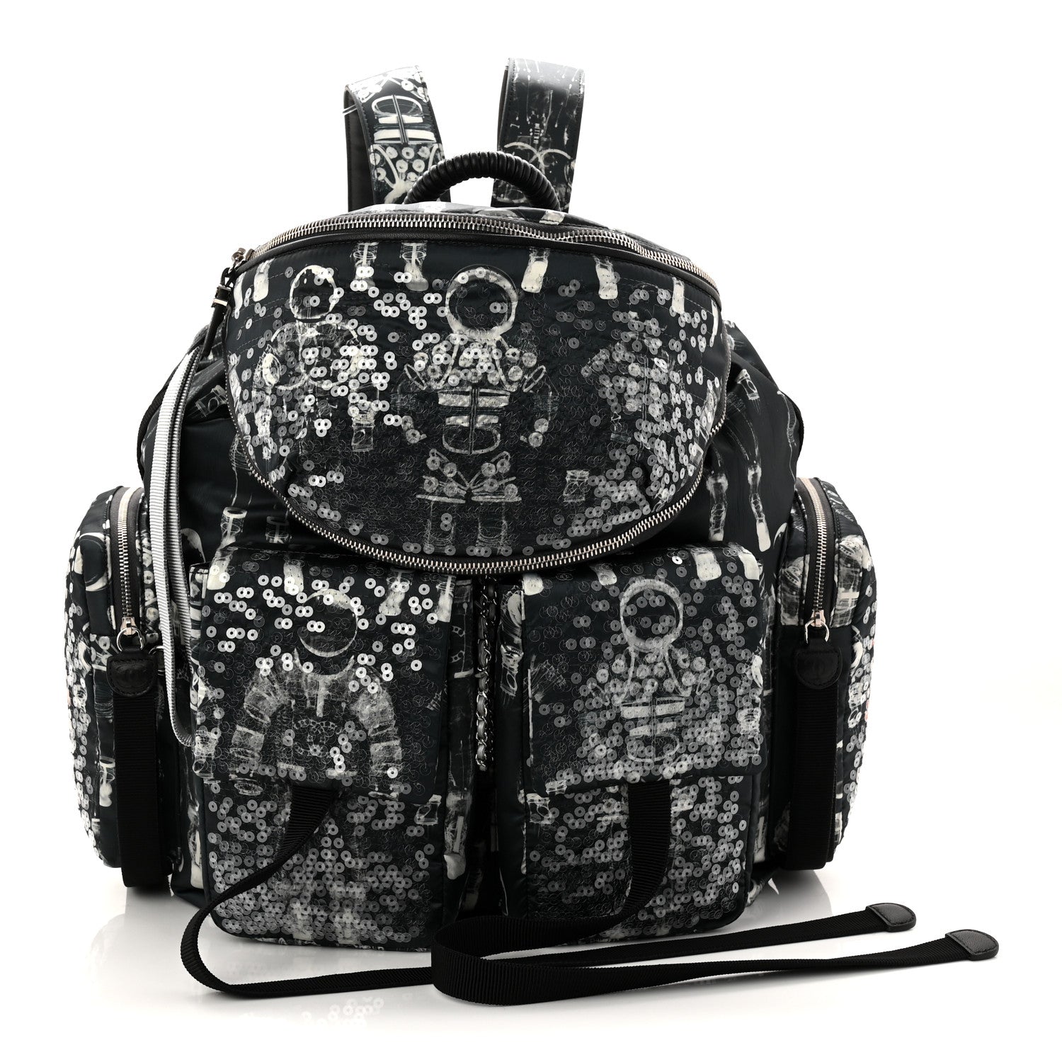 Sequin Nylon Lambskin Astronaut Essentials Backpack Black White
