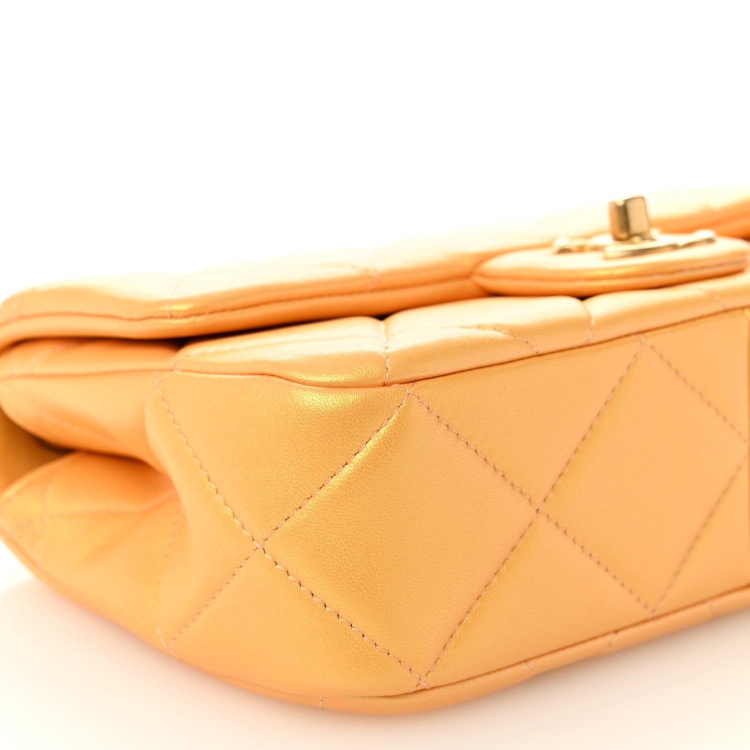 Pearly Lambskin Quilted Pearl Small Flap Orange