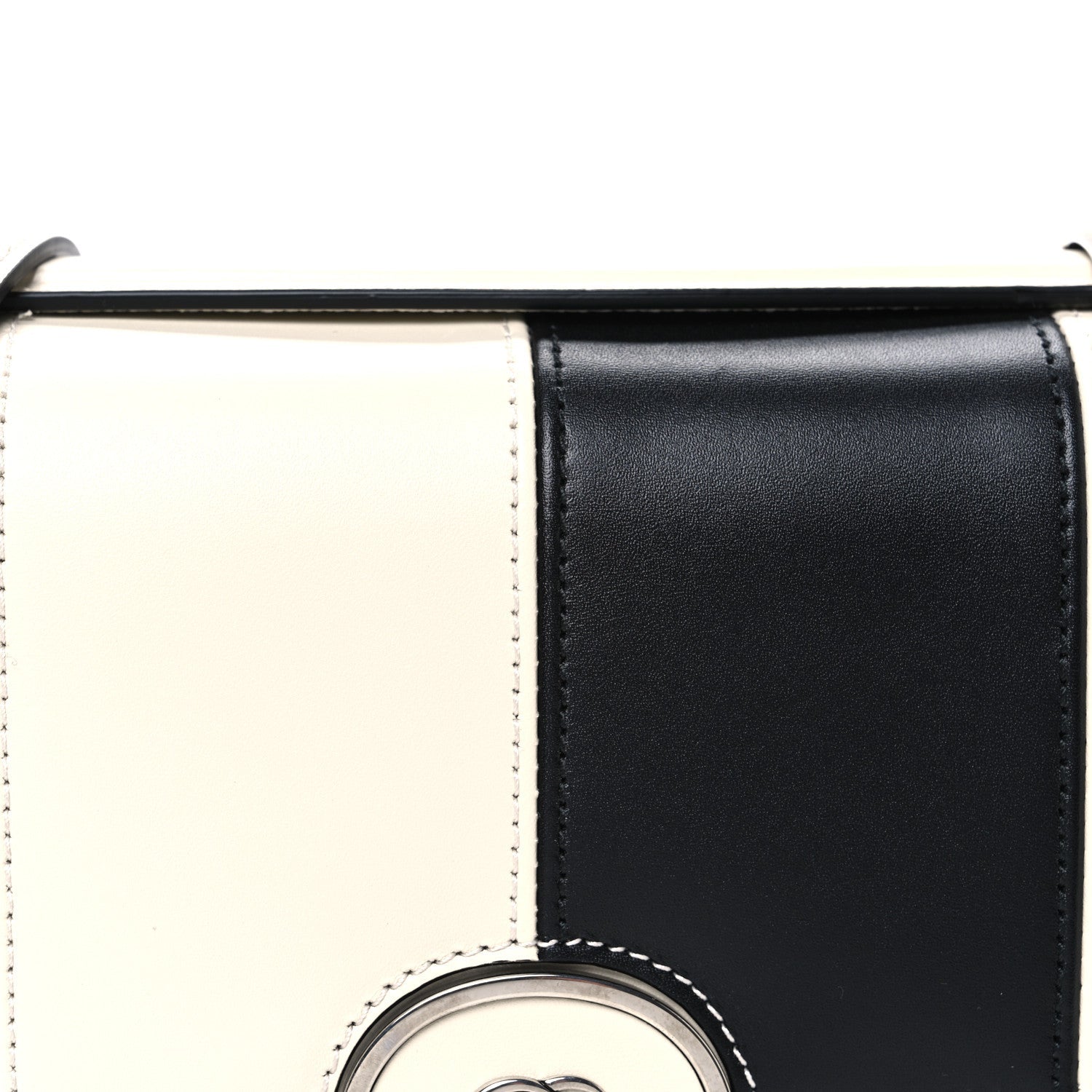 Senna Calfskin Lines Petite GG Top Handle Shoulder Bag Black Mystic White