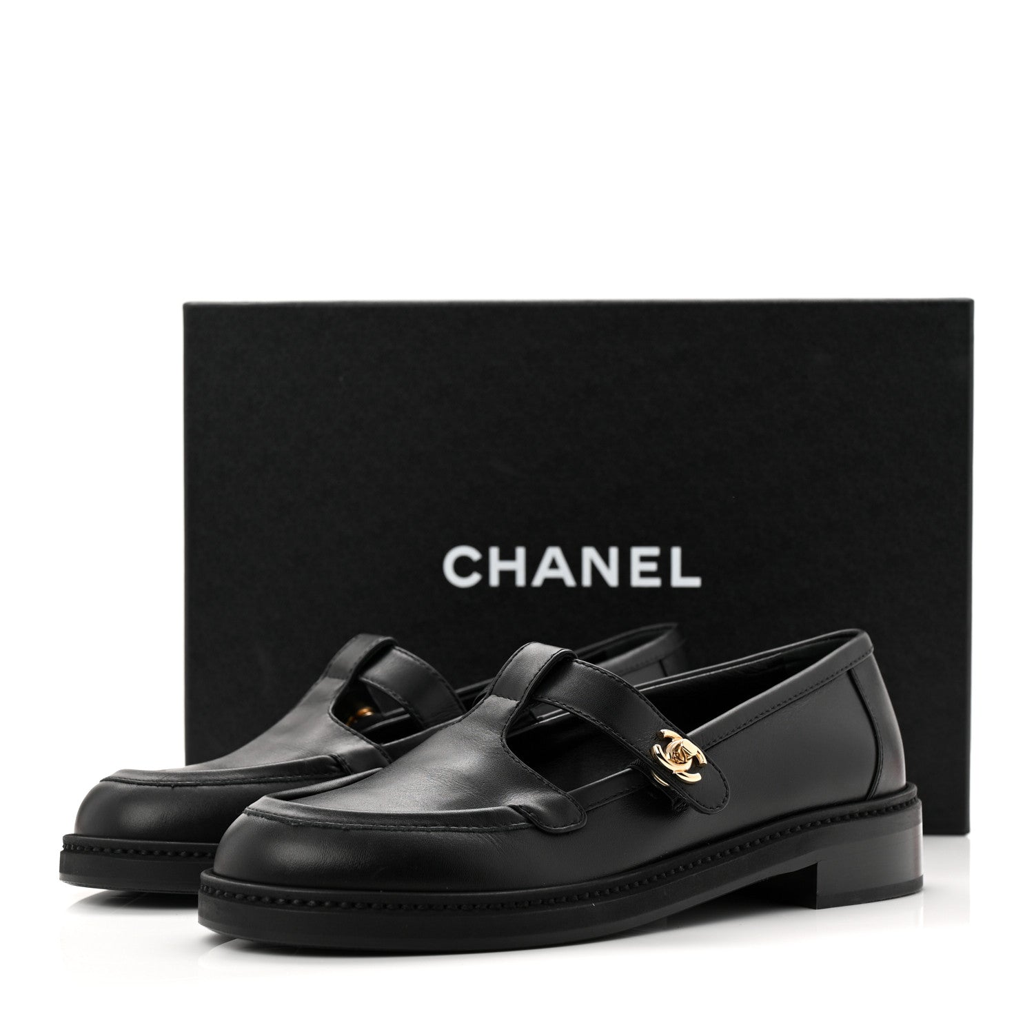 Calfskin CC Turnlock Moccasin Loafers 37.5 Black