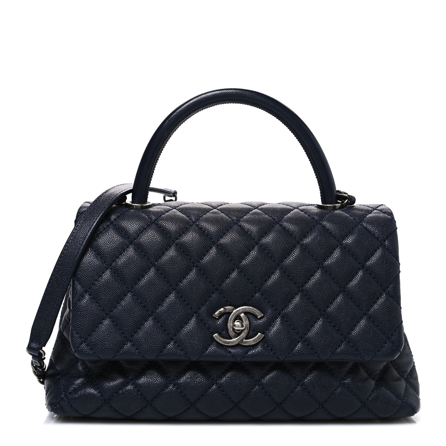 Caviar Quilted Small Coco Handle Flap Navy