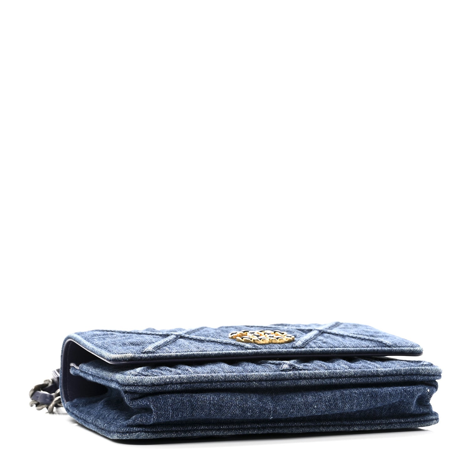 Denim Quilted Chanel 19 Wallet On Chain WOC Blue