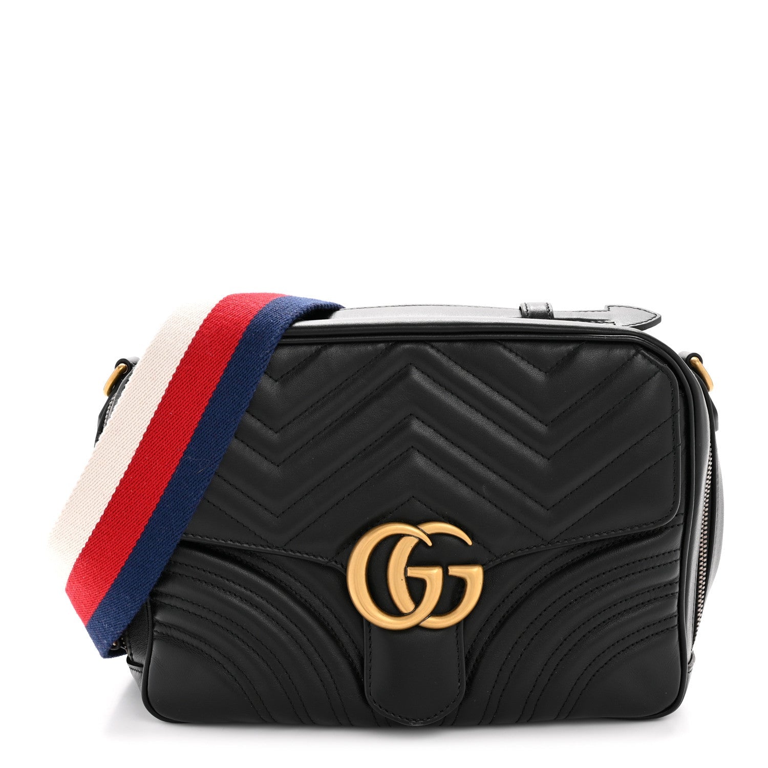 Calfskin Matelasse Sylvie Web Small GG Marmont Top Handle Shoulder Bag Black