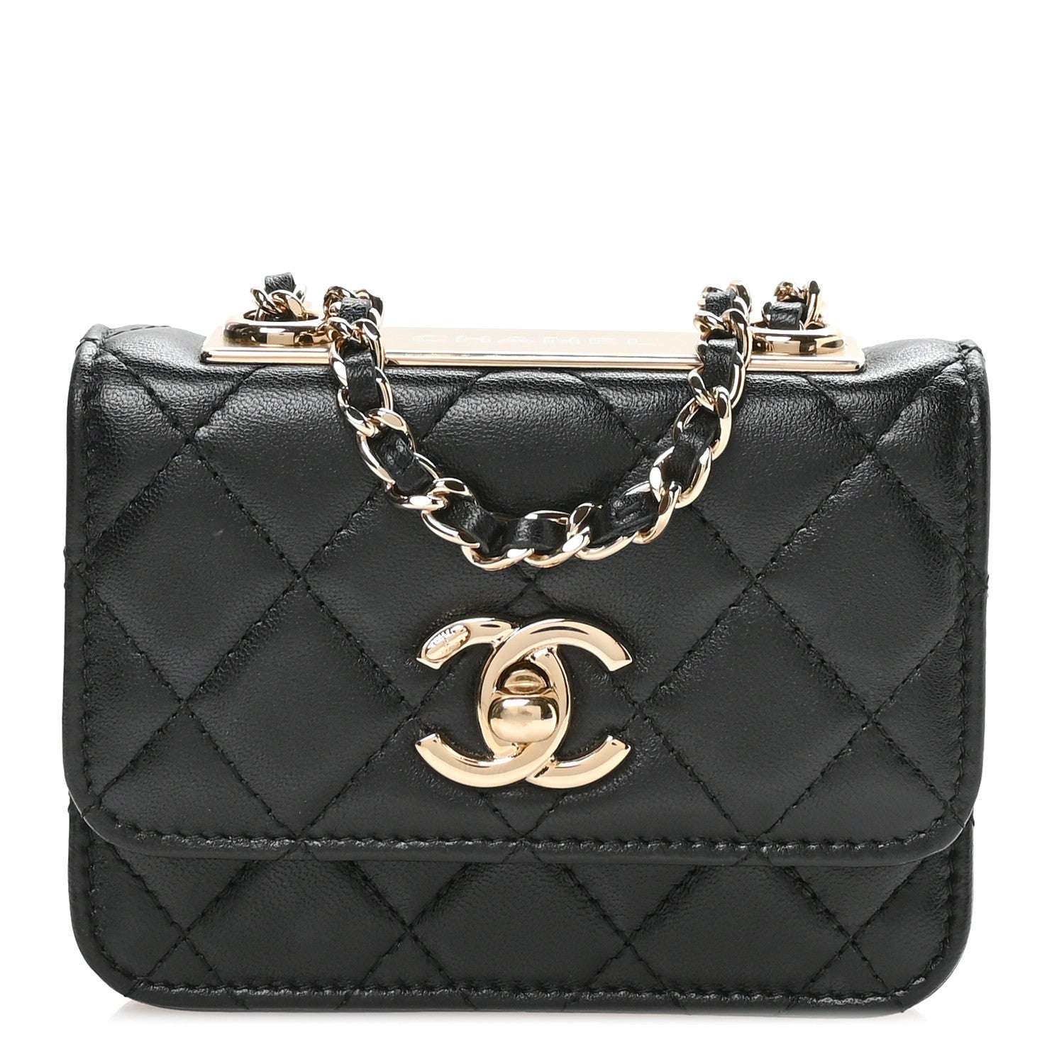 Lambskin Quilted Trendy CC Card Holder On Chain Black