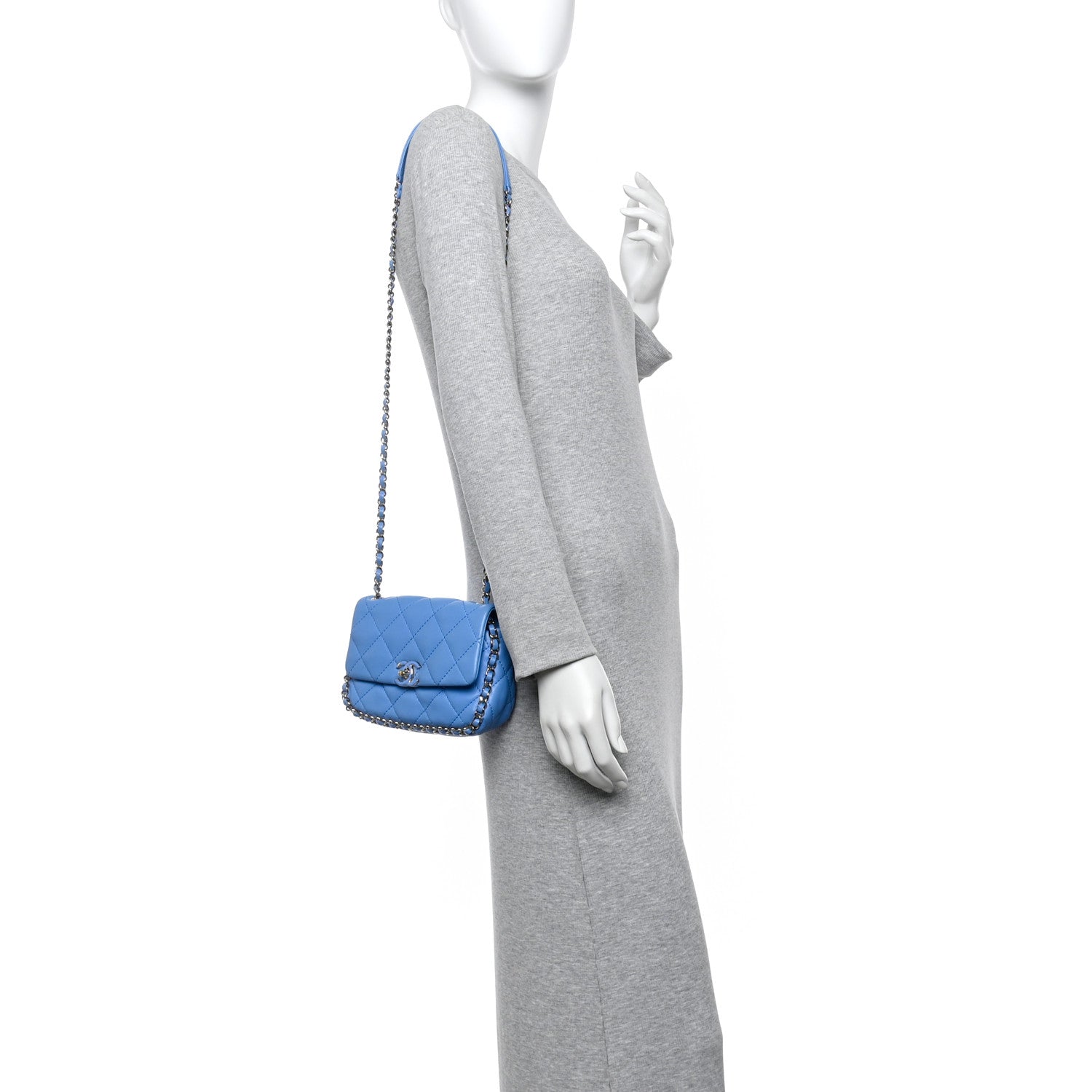 Lambskin Enamel Quilted Small Chain Frame Flap Blue