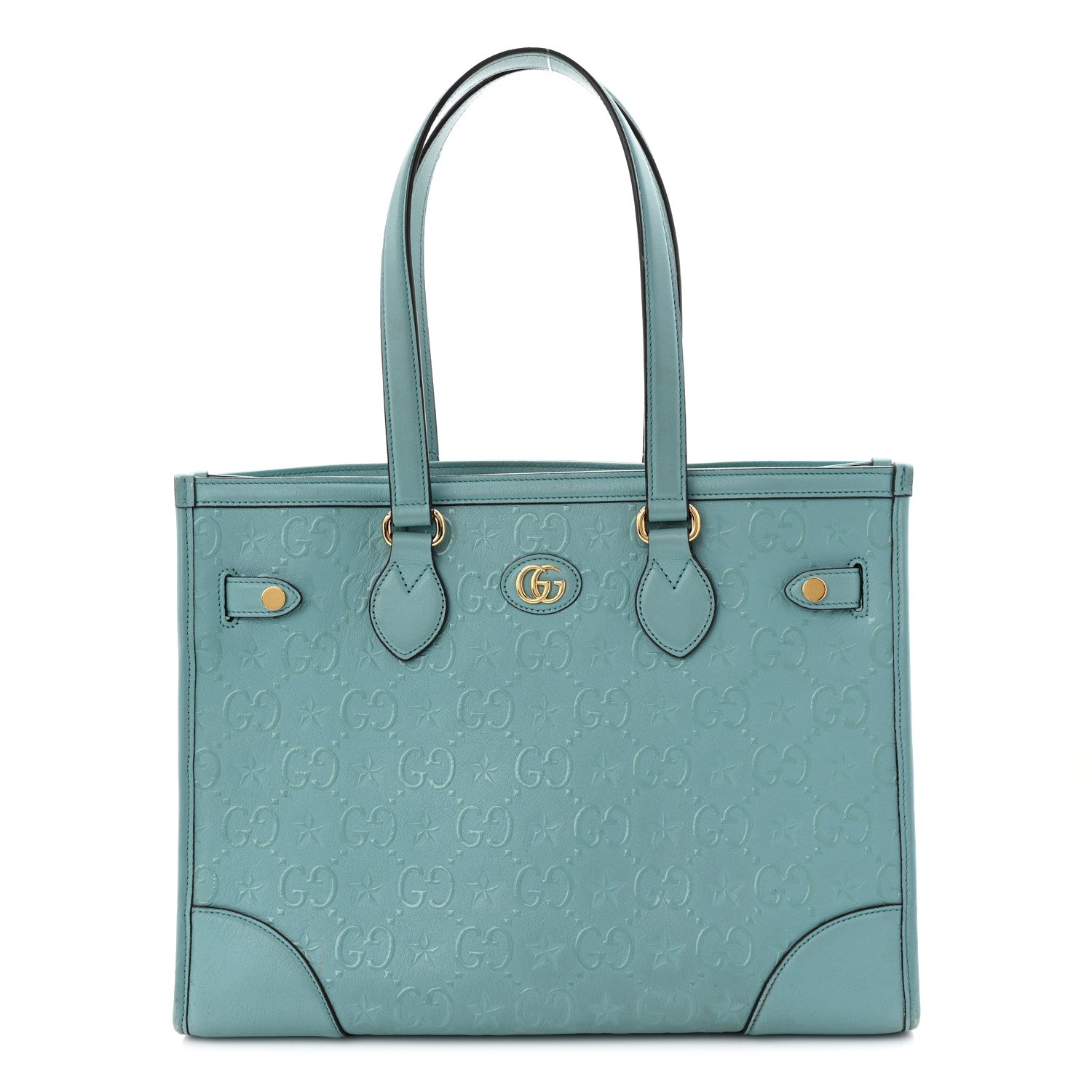 Wonka Grain Calfskin GG Monogram Star Embossed Medium GG Tote Dusty Azure