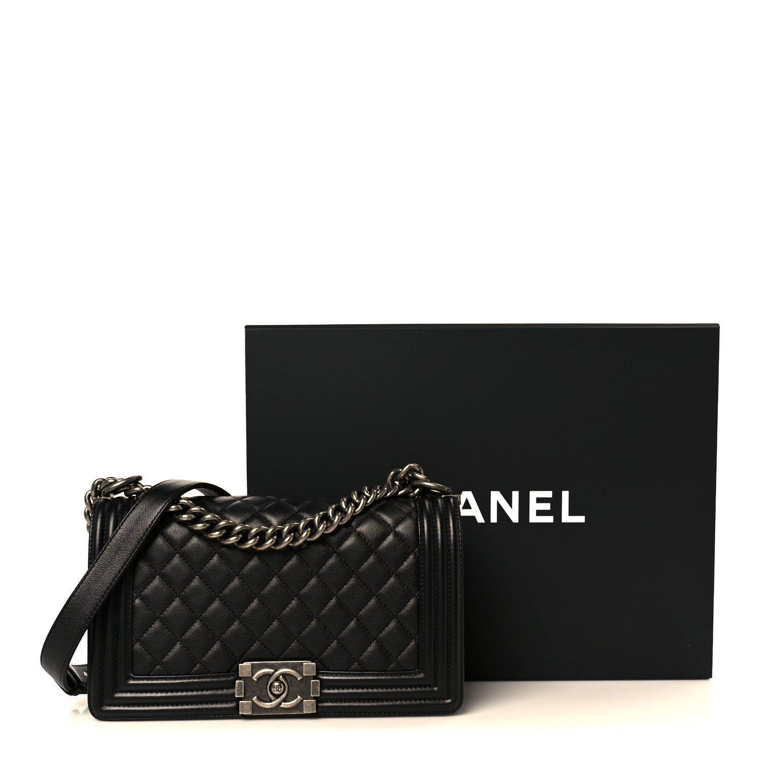 Calfskin Quilted Medium Boy Flap Black