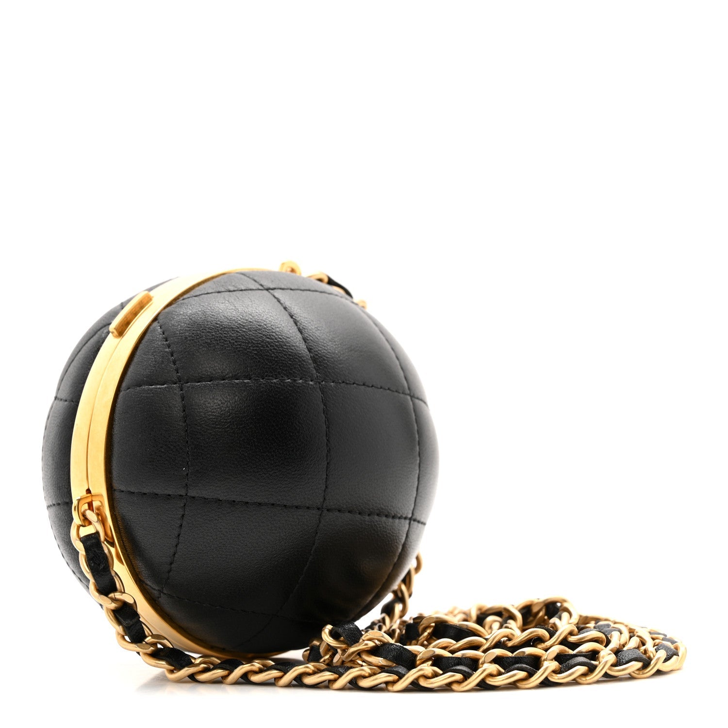 Lambskin Quilted Sphere Minaudiere Chain Clutch Black