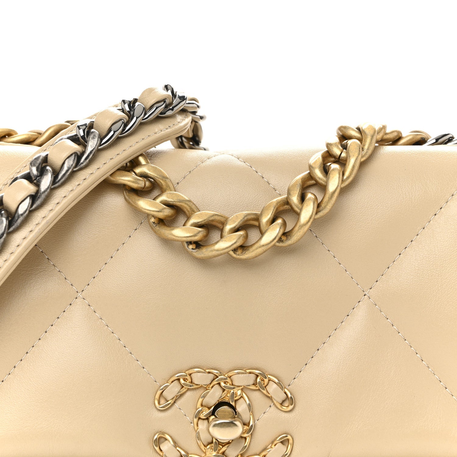 Lambskin Quilted Medium Chanel 19 Flap Light Beige