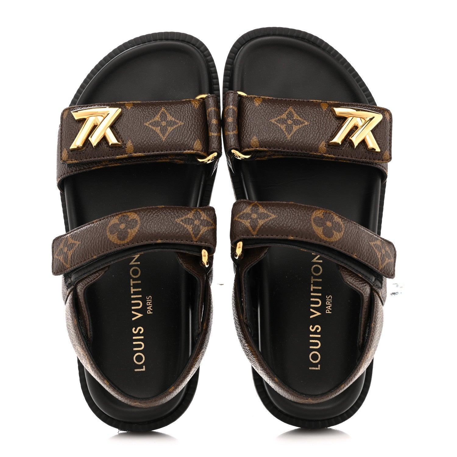 Monogram LV Sunset Comfort Flat Sandals 35 Cacao Brown