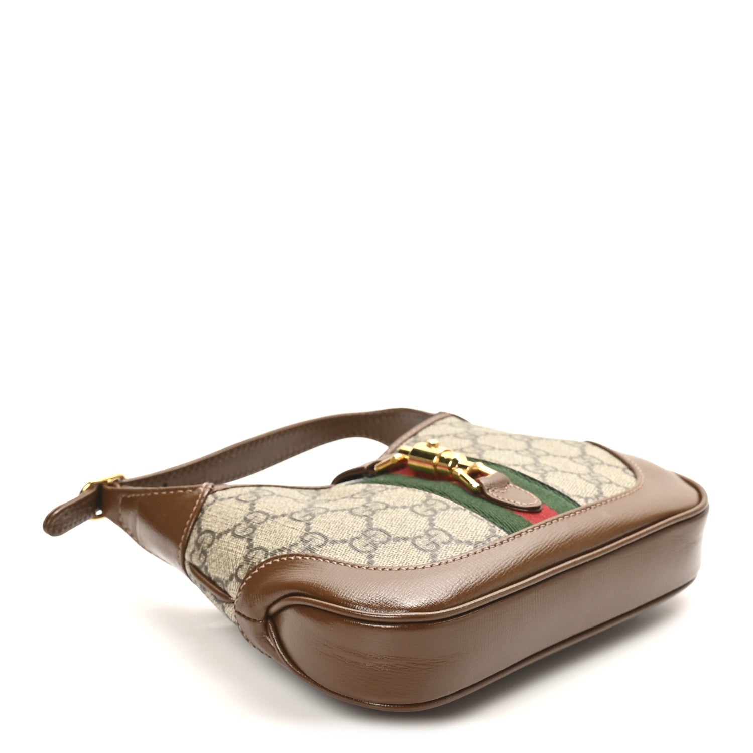 GG Supreme Monogram Azalea Calfskin Web Mini Jackie 1961 Hobo Beige Ebony Brown Sugar