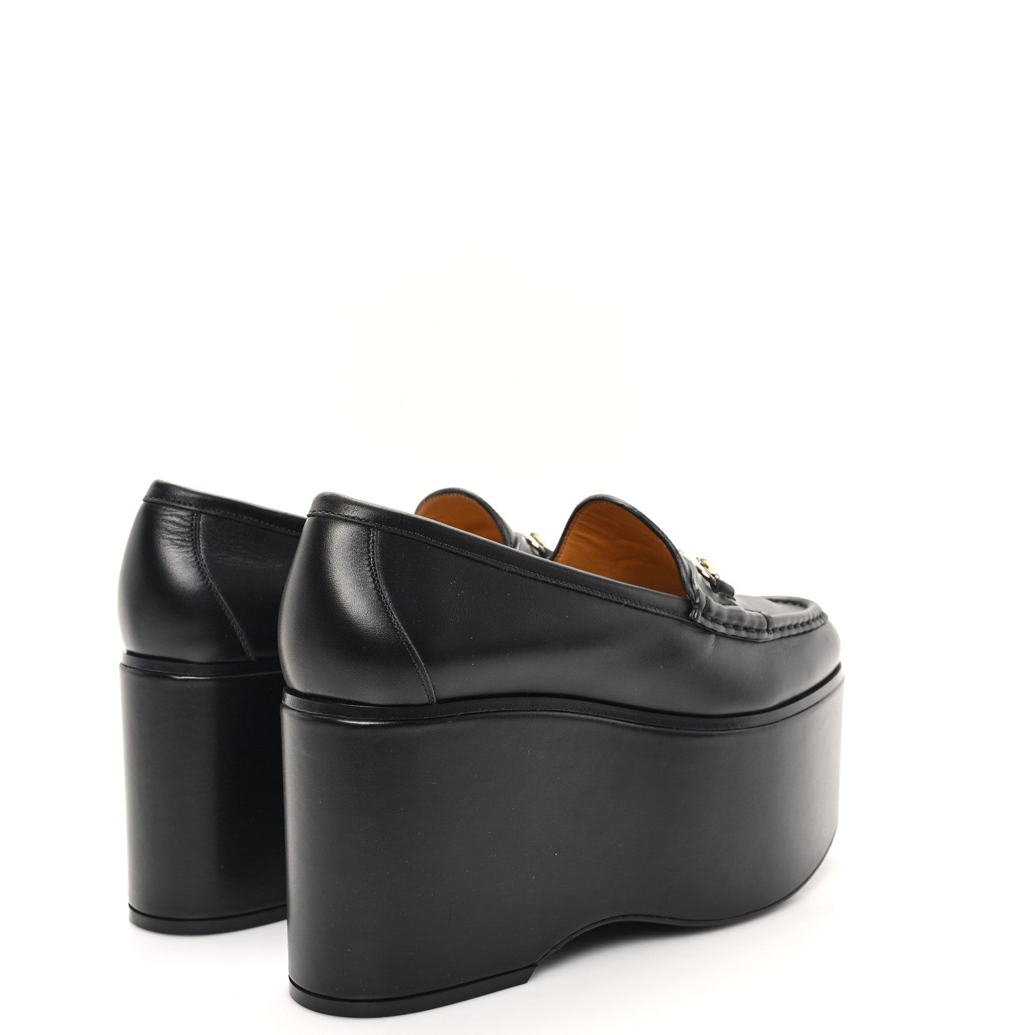 Ancora Calfskin Womens Horsebit Platform Loafers 39 Black