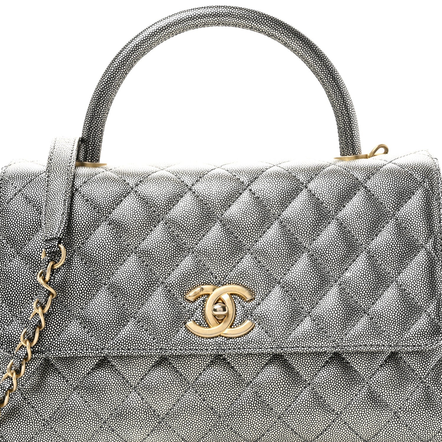 Metallic Caviar Quilted Small Coco Handle Flap Silver